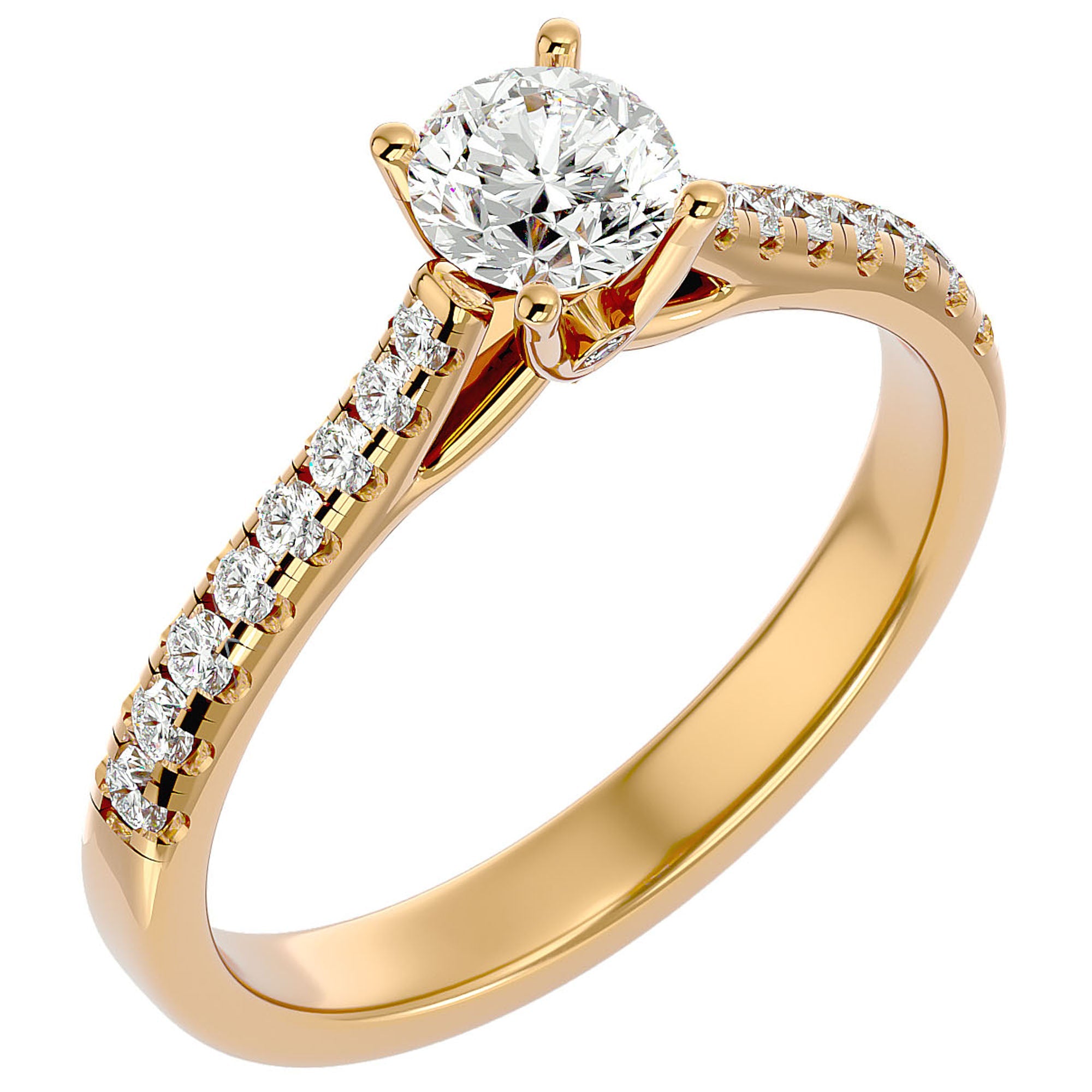 Inel De Logodnă Solitaire Pavé din Aur 14k cu Diamante Naturale de 0.85 ct din 14k Aur Galben - Castelo.ro