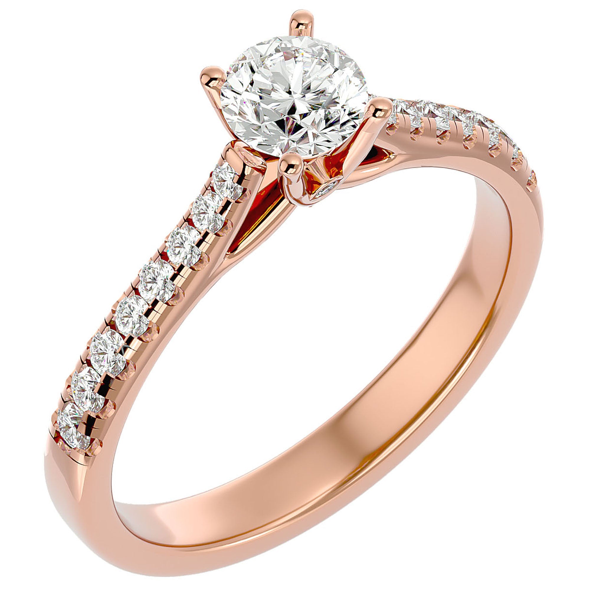 Inel De Logodnă Solitaire Pavé din Aur 14k cu Diamante Naturale de 0.85 ct din 14k Aur Roz - Castelo.ro