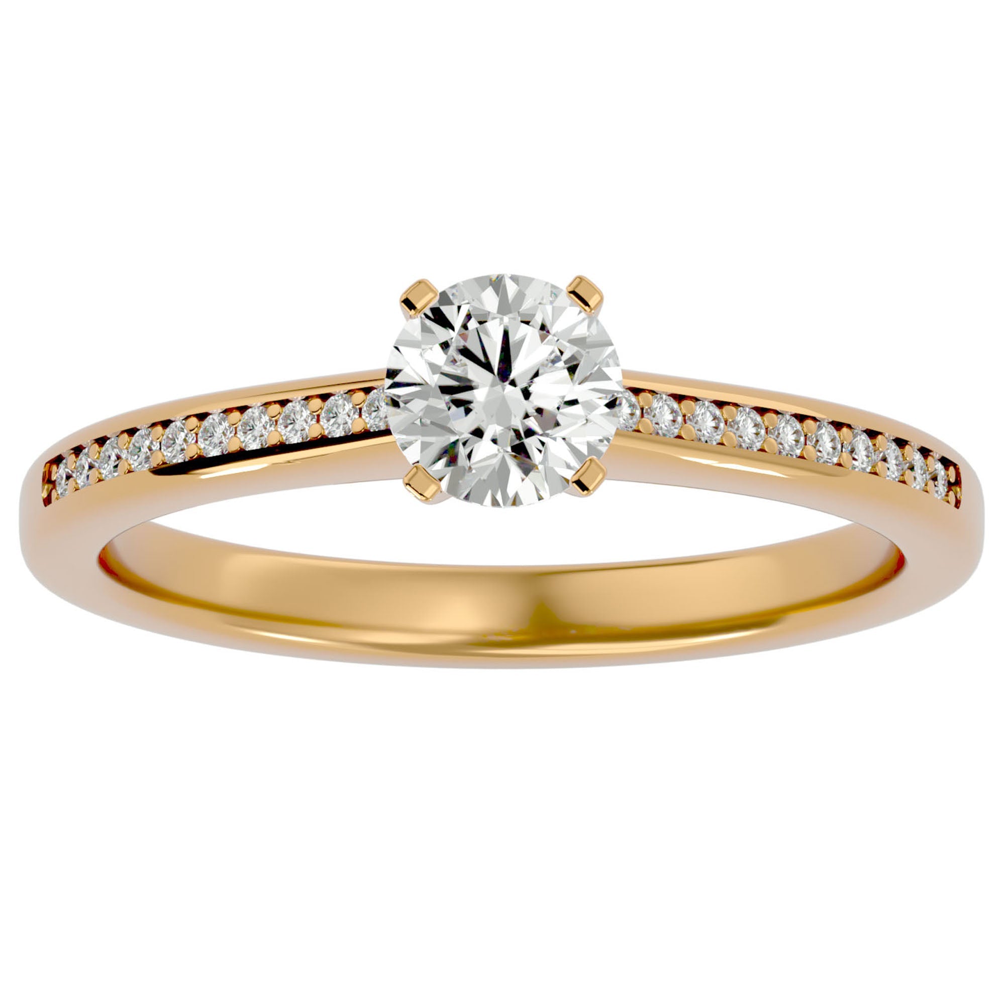 Inel De Logodnă Solitaire Pavé din Aur 14k cu Moissanite de 0.35 ct din 14k Aur Galben - Castelo.ro