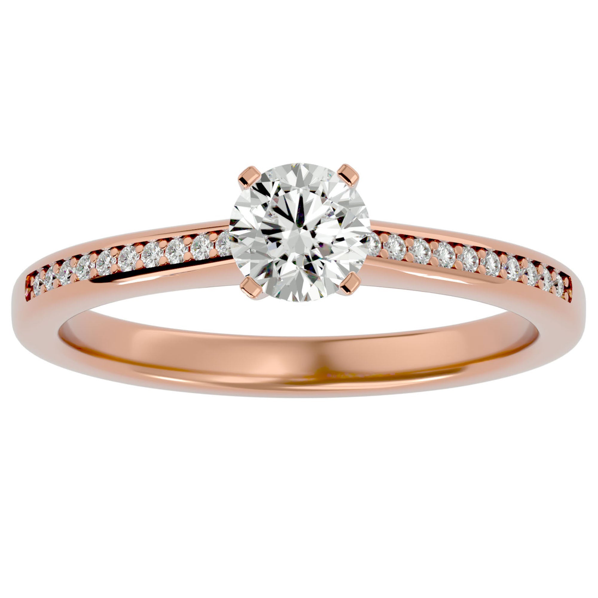 Inel De Logodnă Solitaire Pavé din Aur 14k cu Moissanite de 0.35 ct din 14k Aur Roz - Castelo.ro