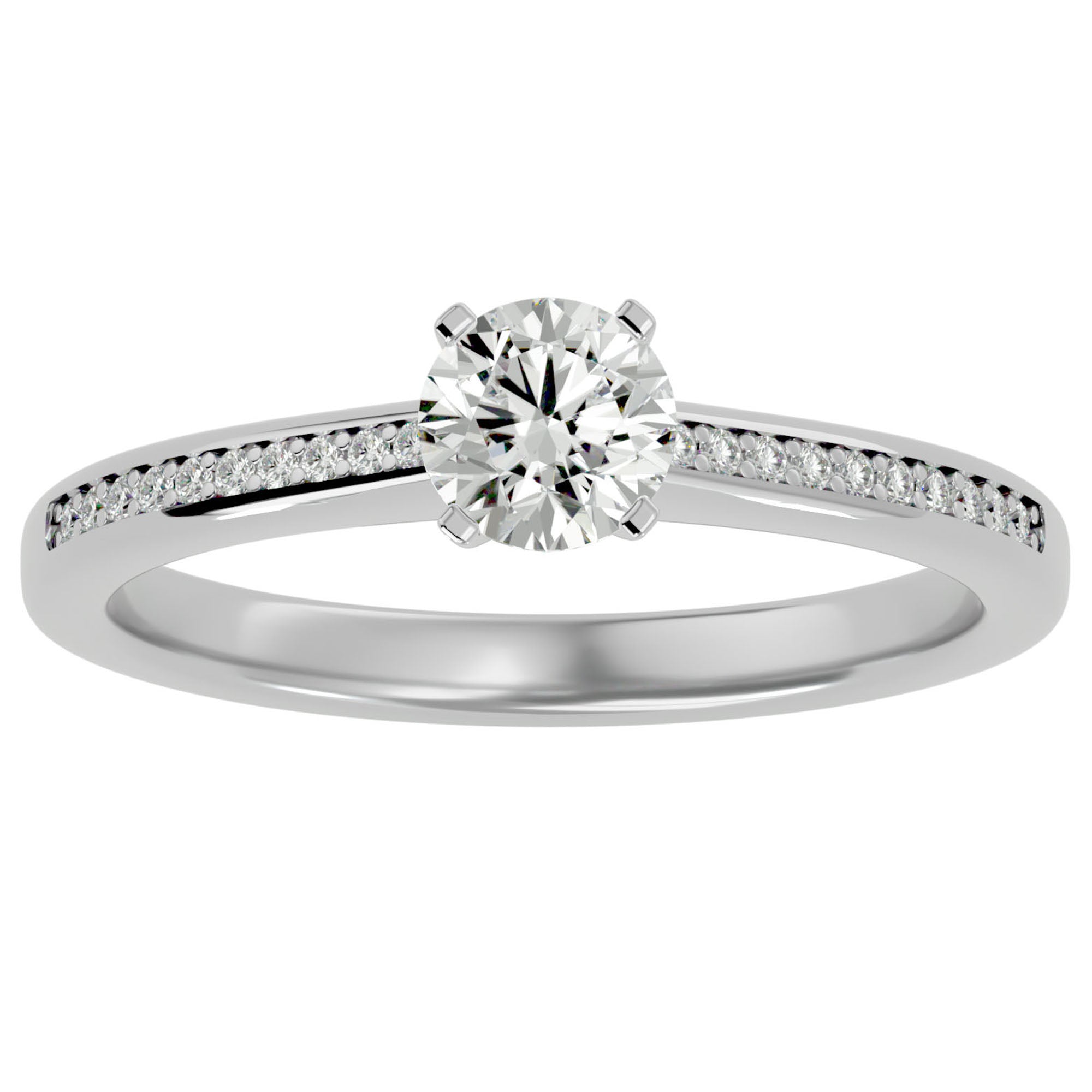 Inel De Logodnă Solitaire Pavé din Aur 14k cu Moissanite de 0.35 ct din 14k Aur Alb - Castelo.ro