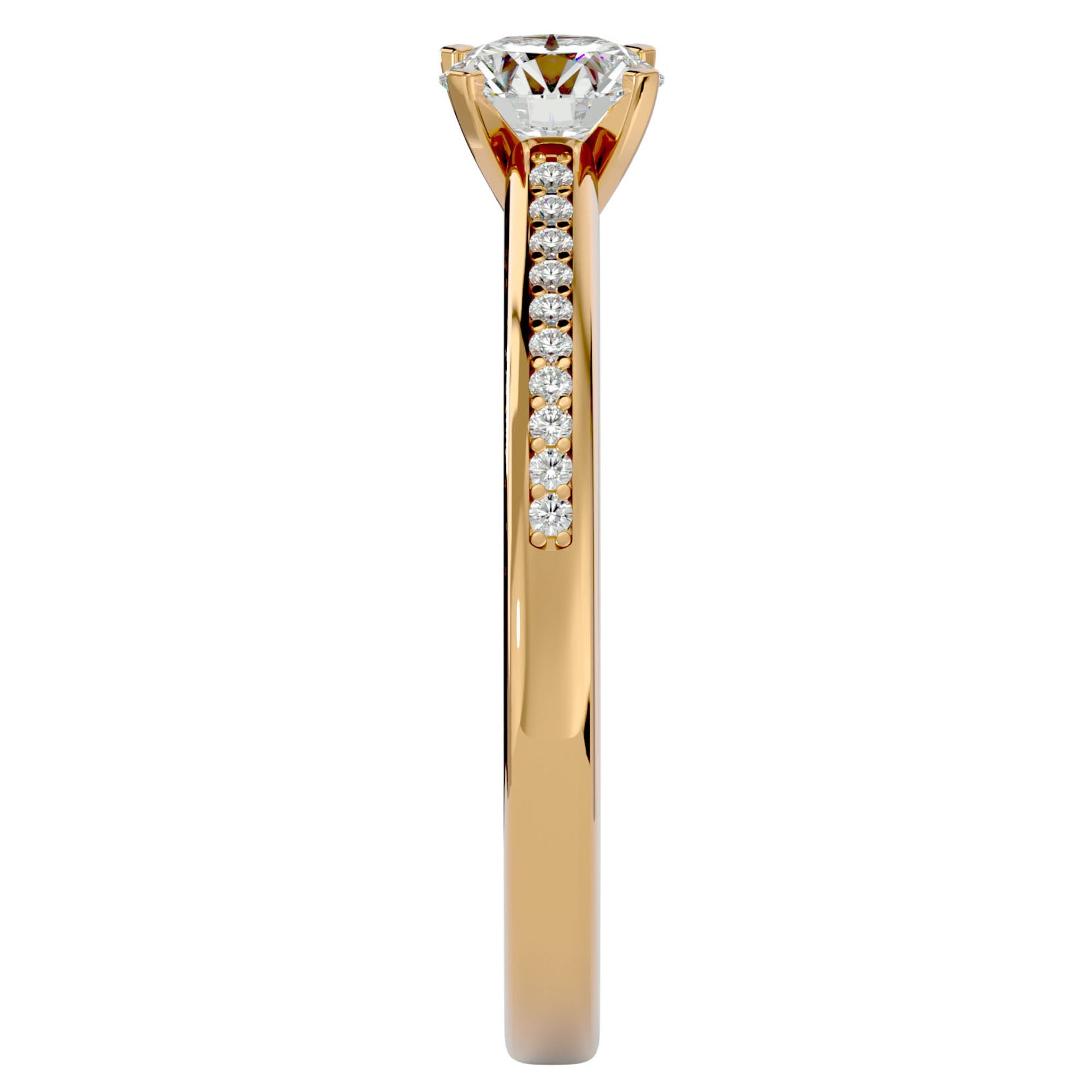 Inel De Logodnă Solitaire Pavé din Aur 14k cu Moissanite de 0.35 ct din 14k Aur Galben - Castelo.ro