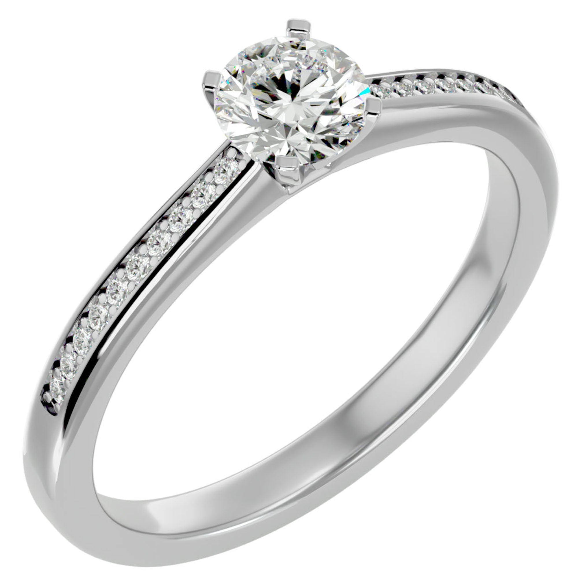 Inel De Logodnă Solitaire Pavé din Aur 14k cu Moissanite de 0.35 ct din 14k Aur Alb - Castelo.ro