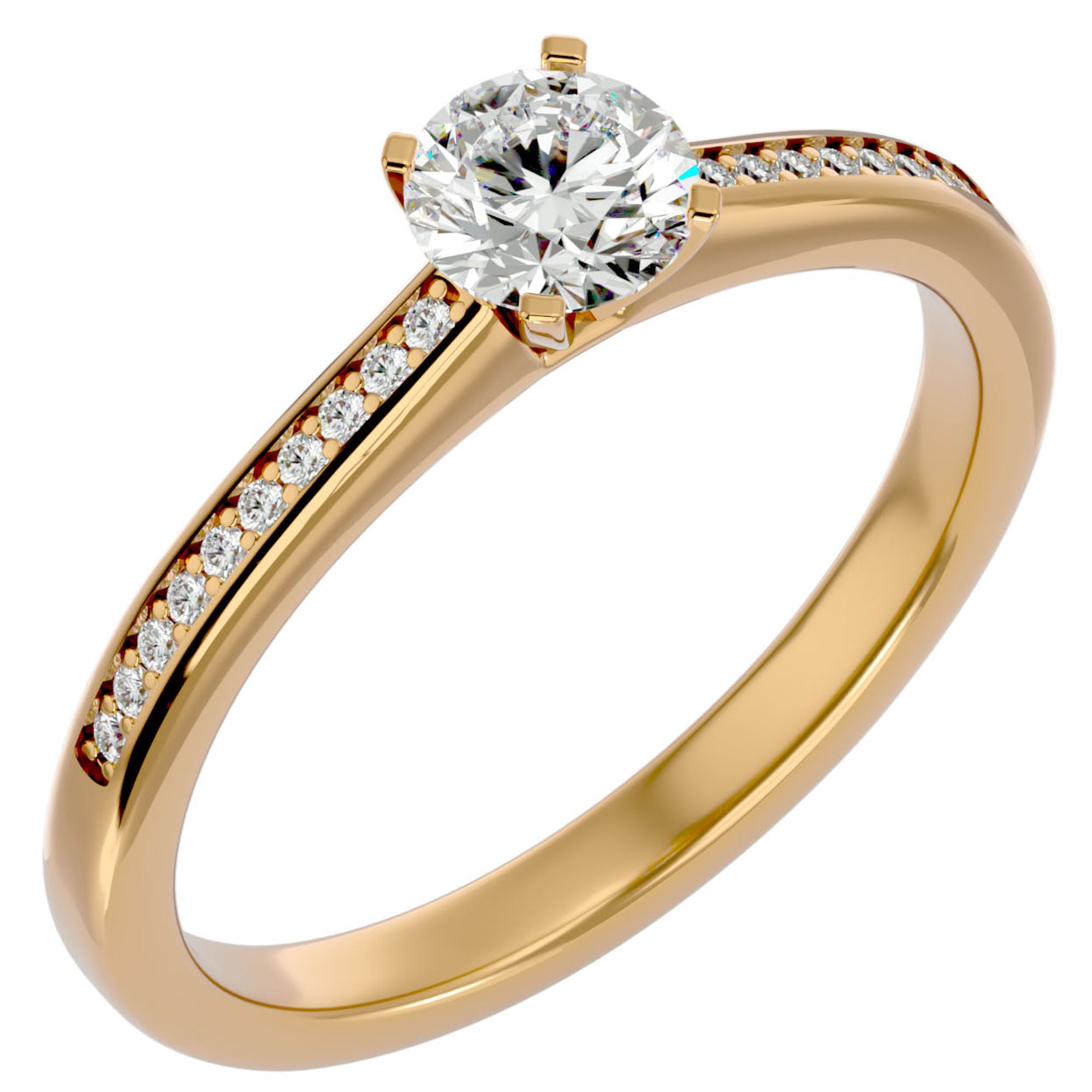 Inel De Logodnă Solitaire Pavé cu Diamante Naturale de 0.35 ct din 18k Aur Galben - Castelo.ro