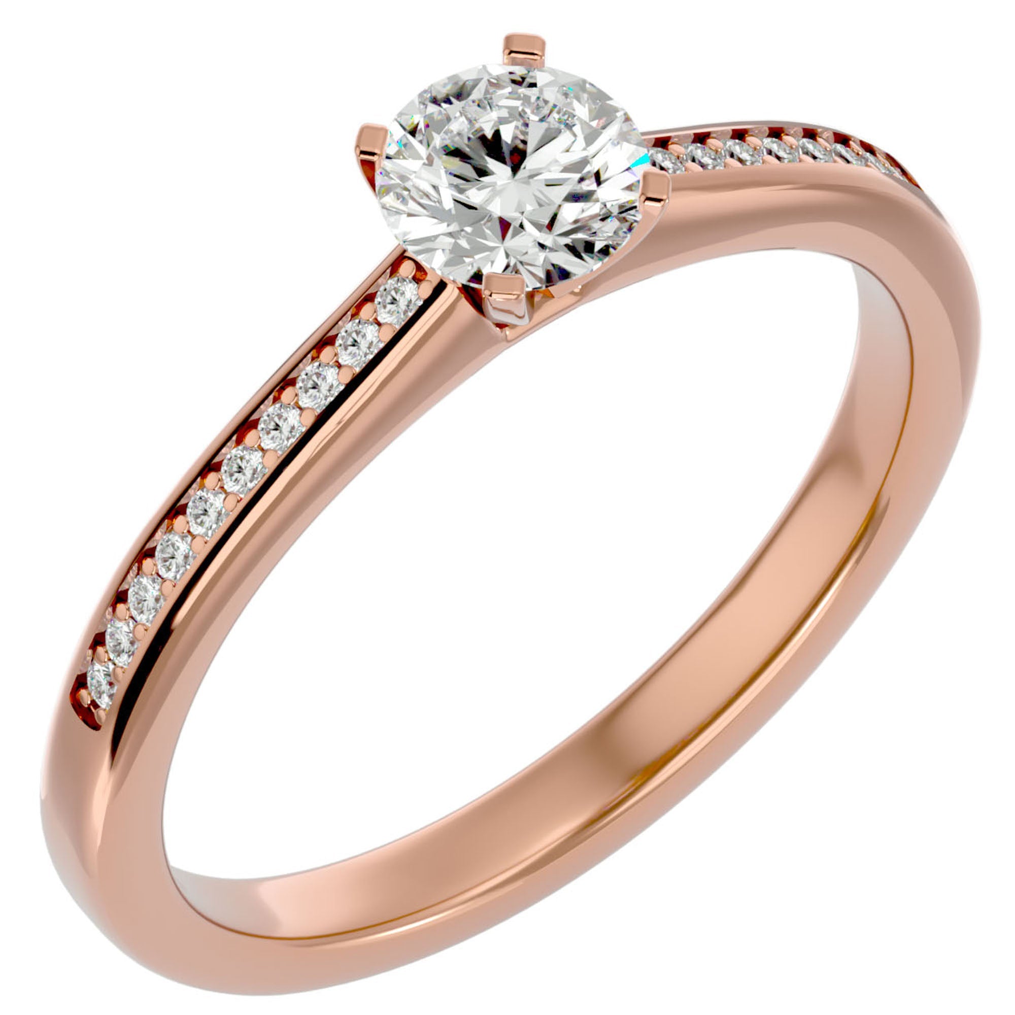 Inel De Logodnă Solitaire Pavé din Aur 14k cu Moissanite de 0.35 ct din 14k Aur Roz - Castelo.ro