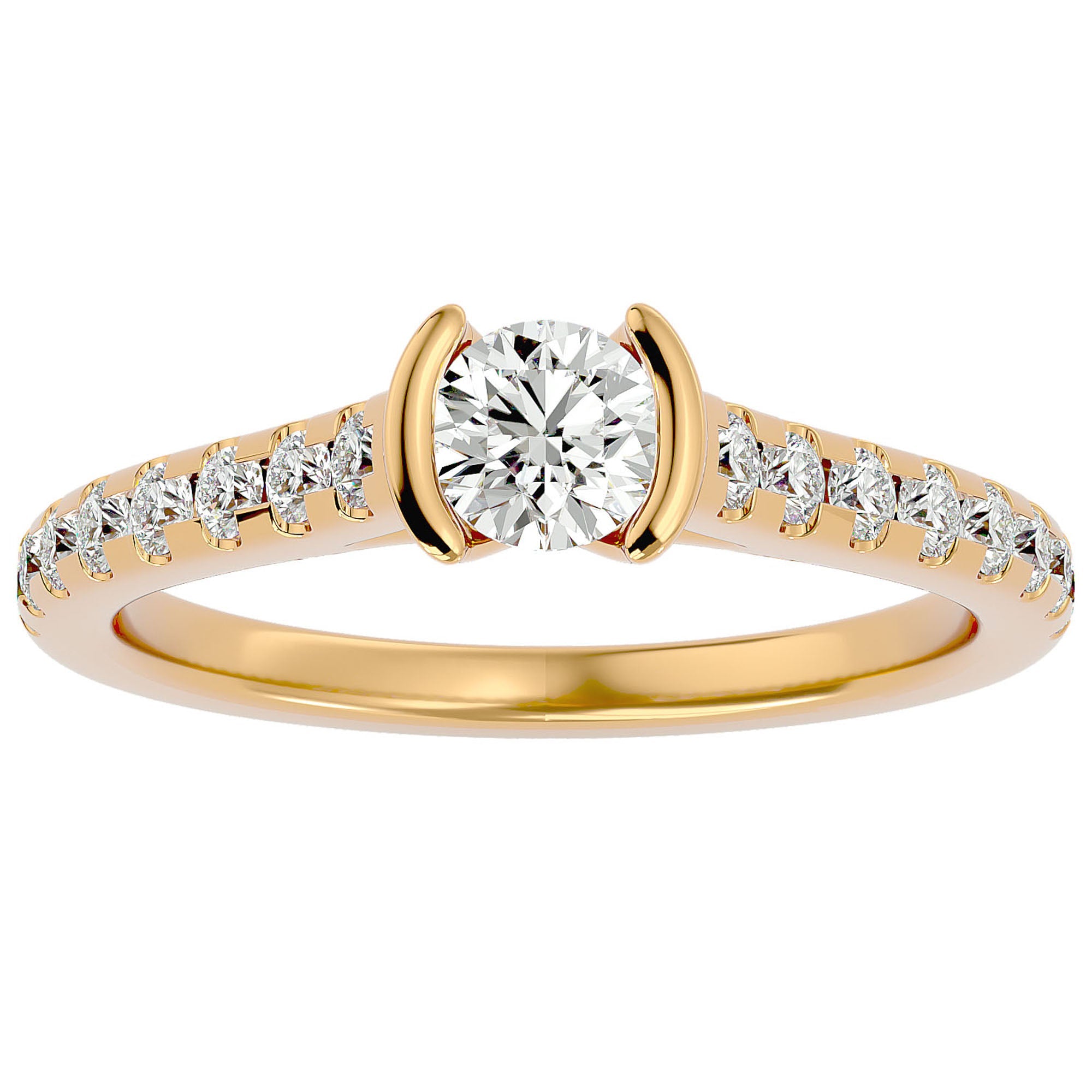 Inel De Logodnă Solitaire Pavé din Aur 14k cu Diamante Naturale de 0.81 ct din 14k Aur Galben - Castelo.ro