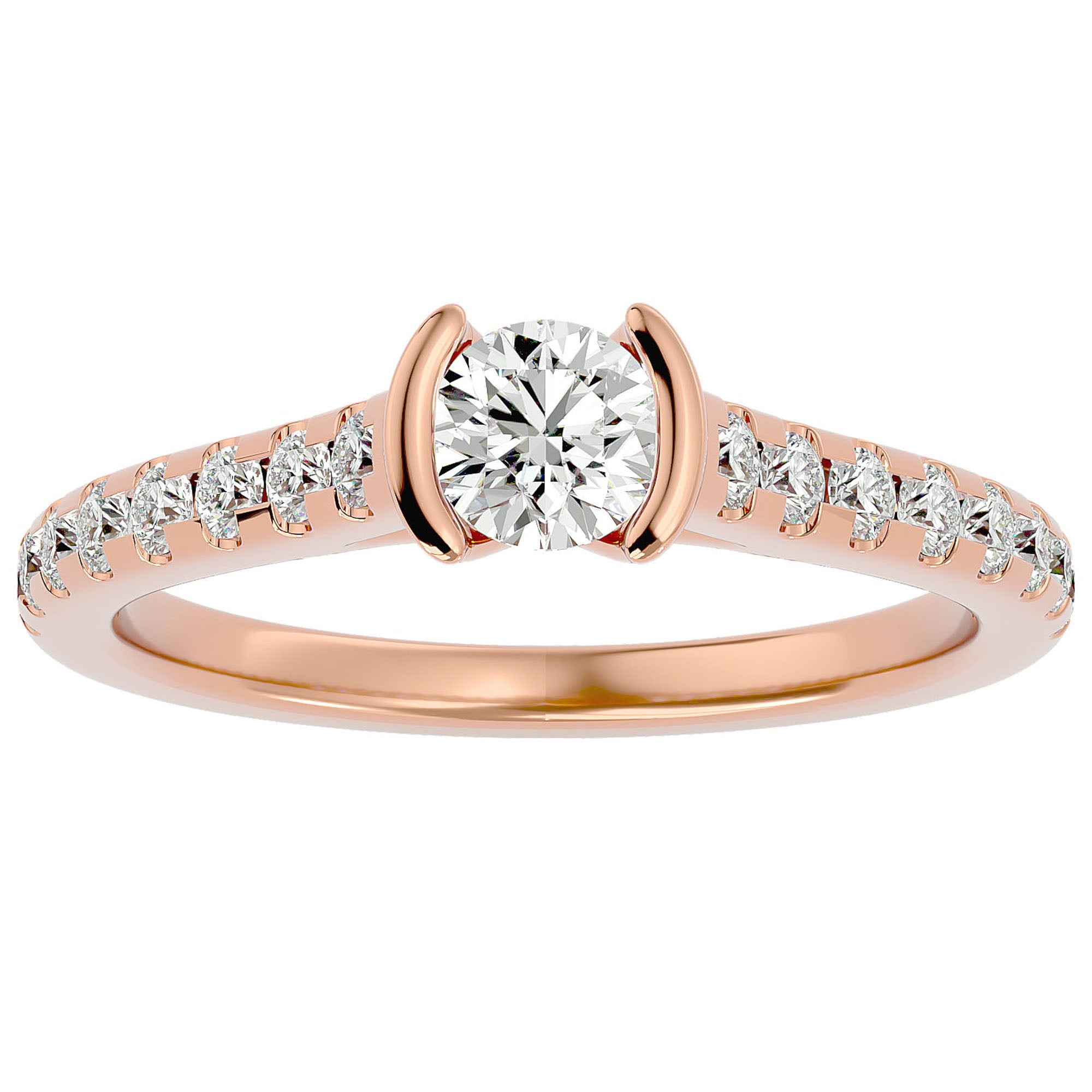 Inel De Logodnă Solitaire Pavé din Aur 14k cu Diamante Naturale de 0.81 ct din 14k Aur Roz - Castelo.ro