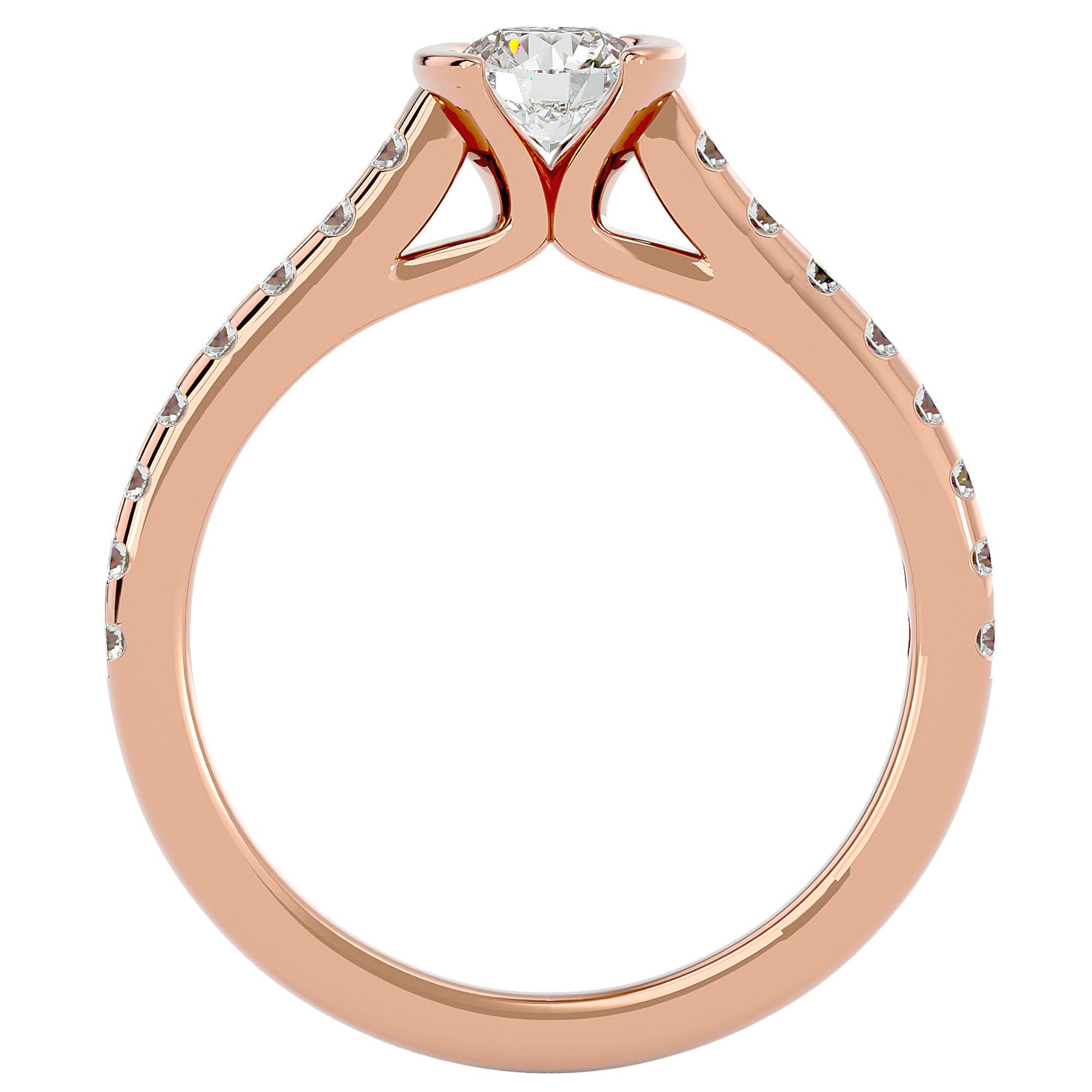 Inel De Logodnă Solitaire Pavé din Aur 14k cu Diamante Naturale de 0.81 ct din 14k Aur Roz - Castelo.ro