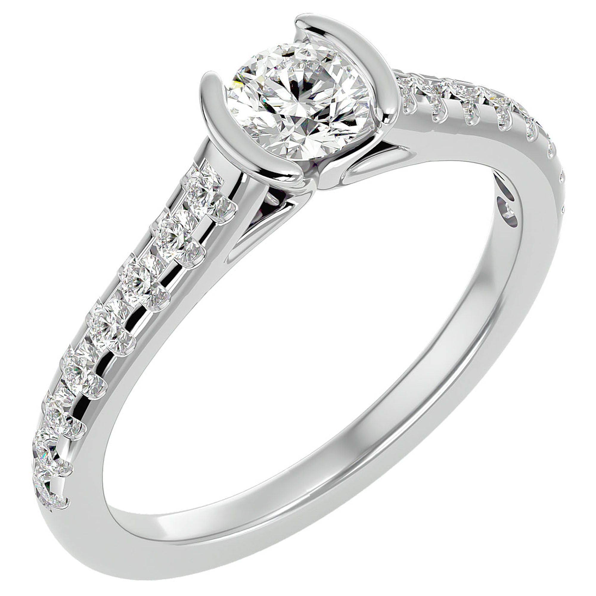 Inel De Logodnă Solitaire Pavé din Aur 14k cu Diamante Naturale de 0.81 ct din 14k Aur Alb - Castelo.ro