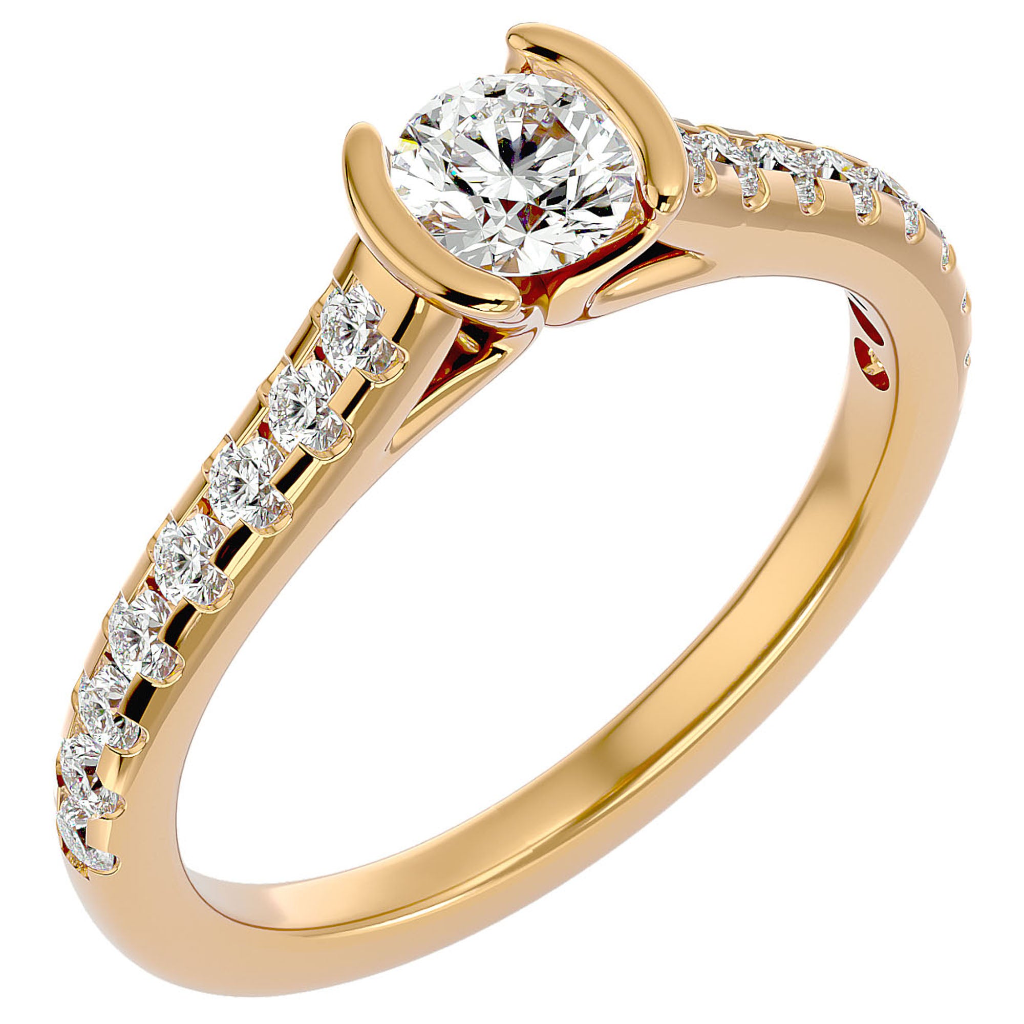 Inel De Logodnă Solitaire Pavé din Aur 14k cu Moissanite de 0.81 ct din 14k Aur Galben - Castelo.ro