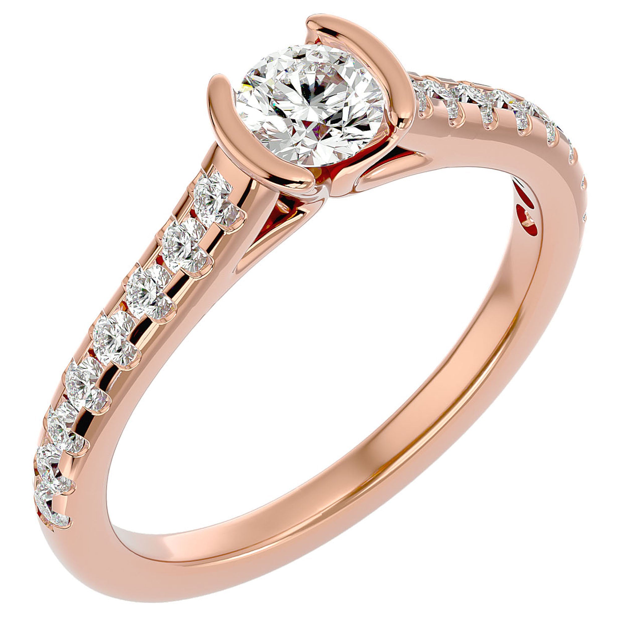 Inel De Logodnă Solitaire Pavé din Aur 14k cu Diamante Naturale de 0.81 ct din 14k Aur Roz - Castelo.ro