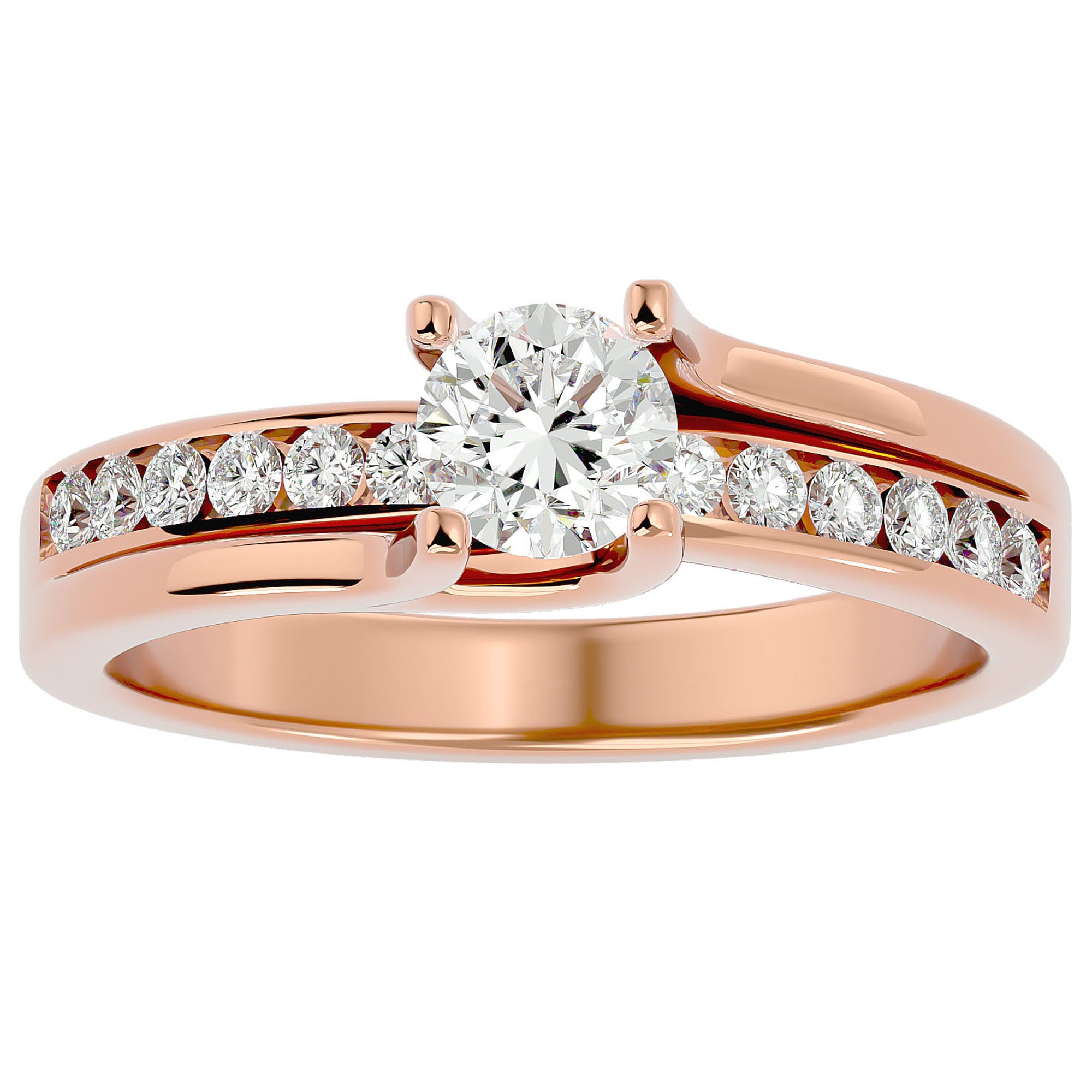 Inel De Logodnă Solitaire Pavé Doré din Aur 14k cu Diamante Create în Laborator de 0.96 ct din 14k Aur Roz - Castelo.ro