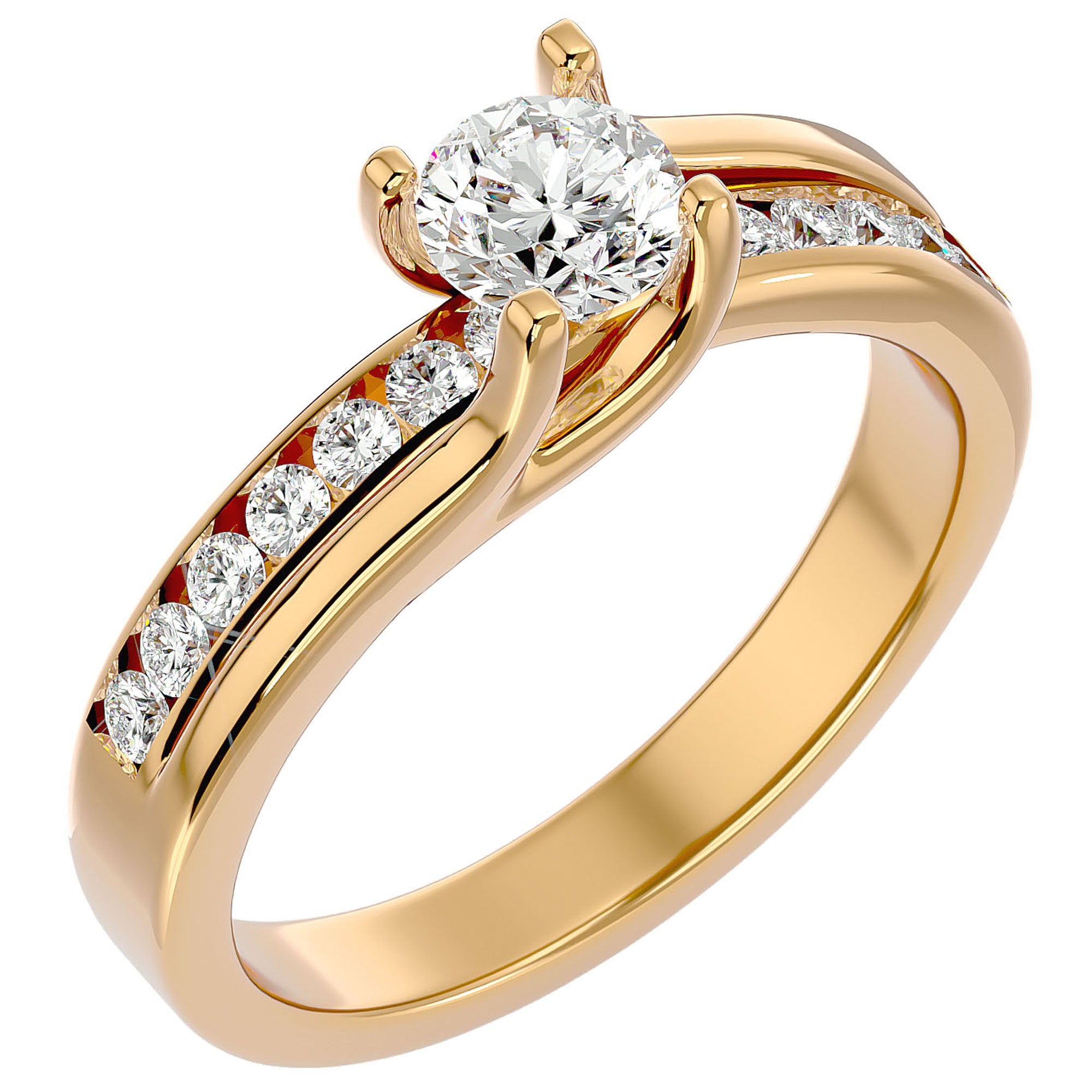 Inel De Logodnă Solitaire Pavé Doré cu Moissanite de 0.96 ct din 18k Aur Galben - Castelo.ro