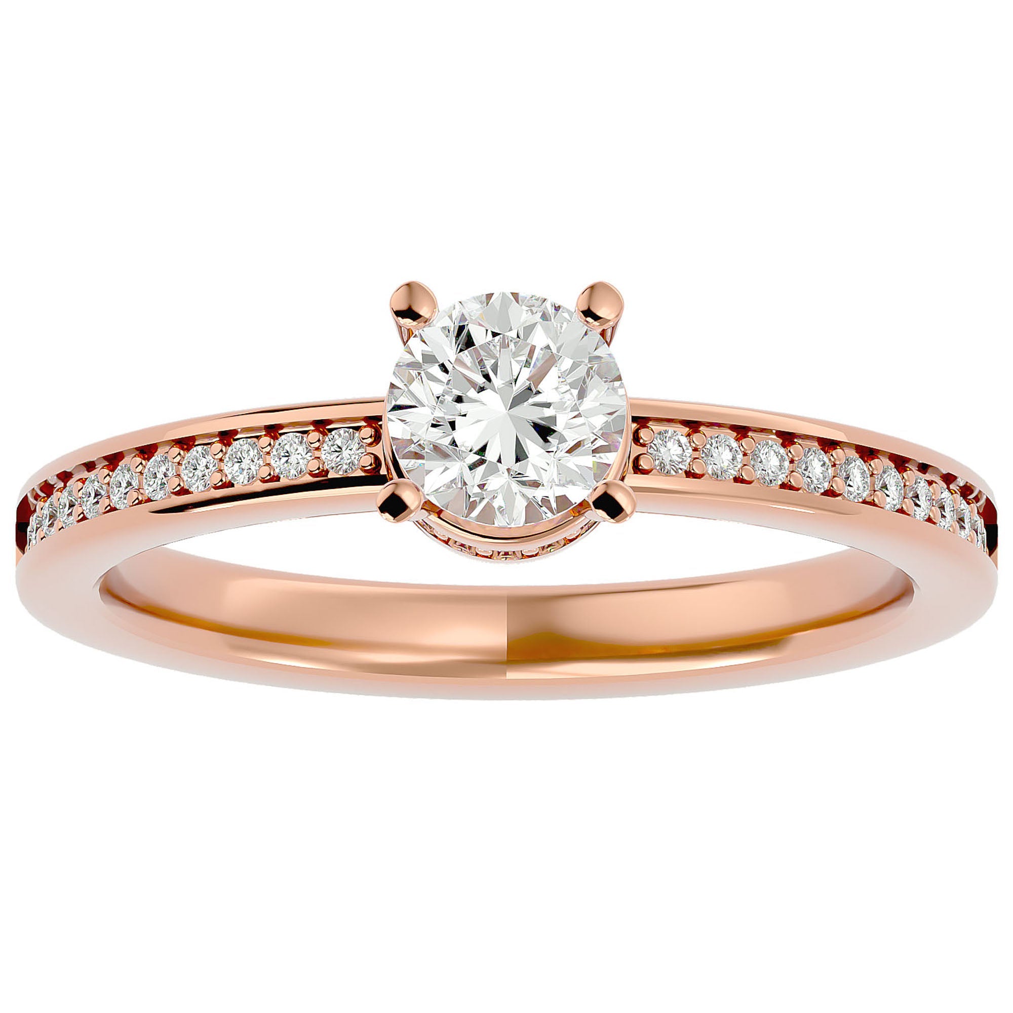 Inel De Logodnă Chant de Mer Pavé din Aur 14k cu Diamante Naturale de 0.78 ct din 14k Aur Roz - Castelo.ro