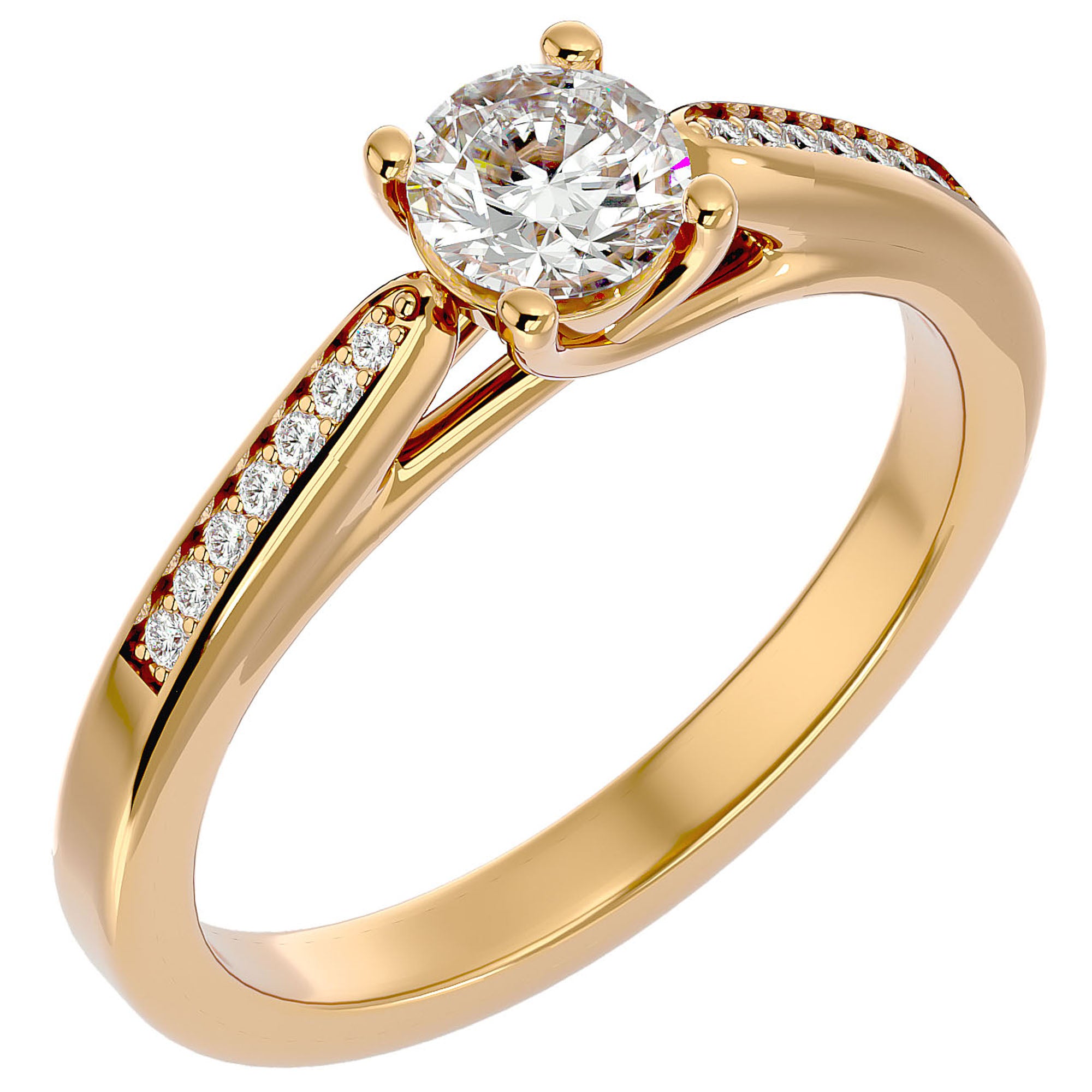 Inel De Logodnă Solitaire Pulse de Nuit cu Diamante Naturale de 0.59 ct din 18k Aur Galben - Castelo.ro