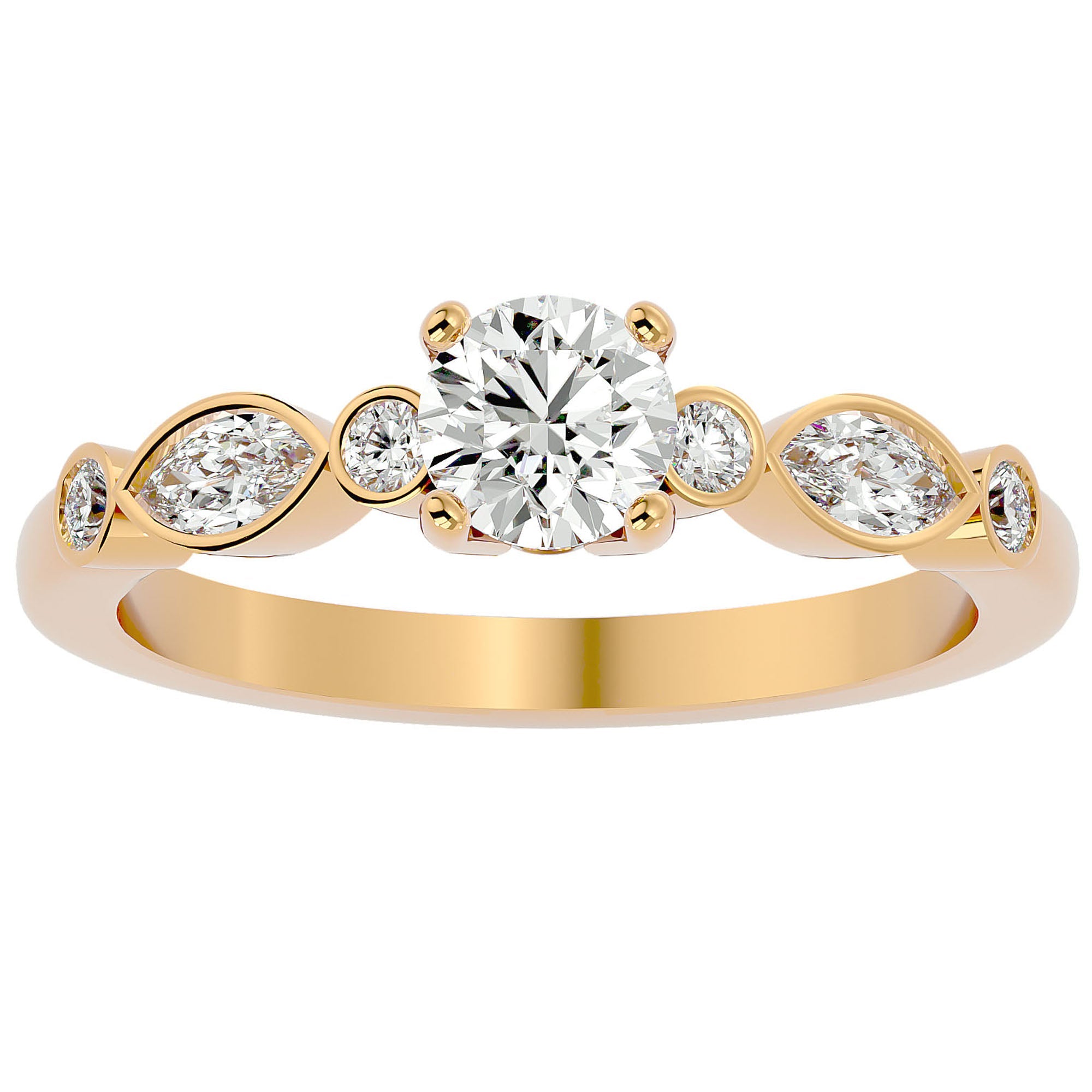 Inel De Logodnă Solitaire Retro cu Diamante Naturale de 0.91 ct din 18k Aur Galben - Castelo.ro