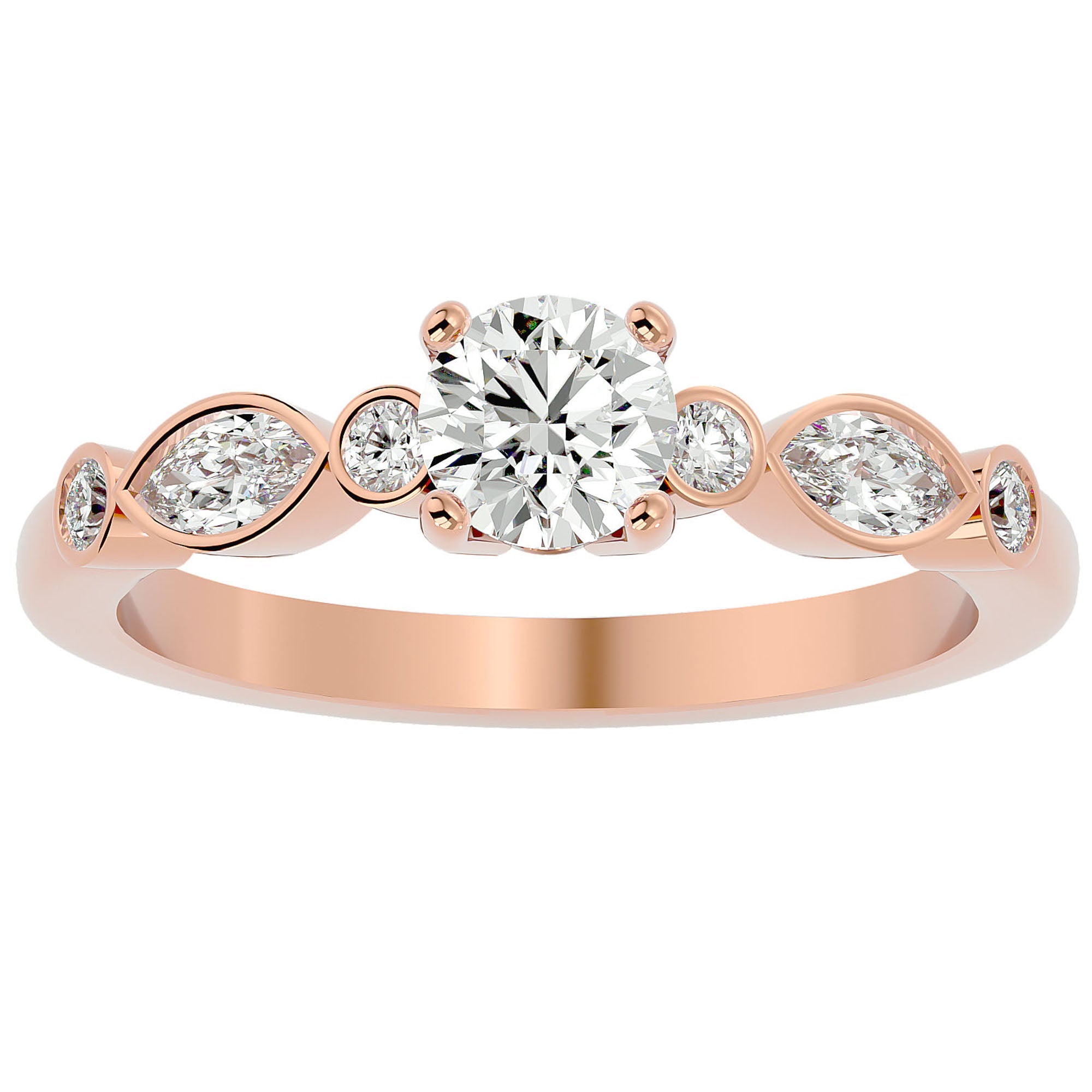 Inel De Logodnă Solitaire Retro cu Diamante Naturale de 0.91 ct din 18k Aur Roz - Castelo.ro