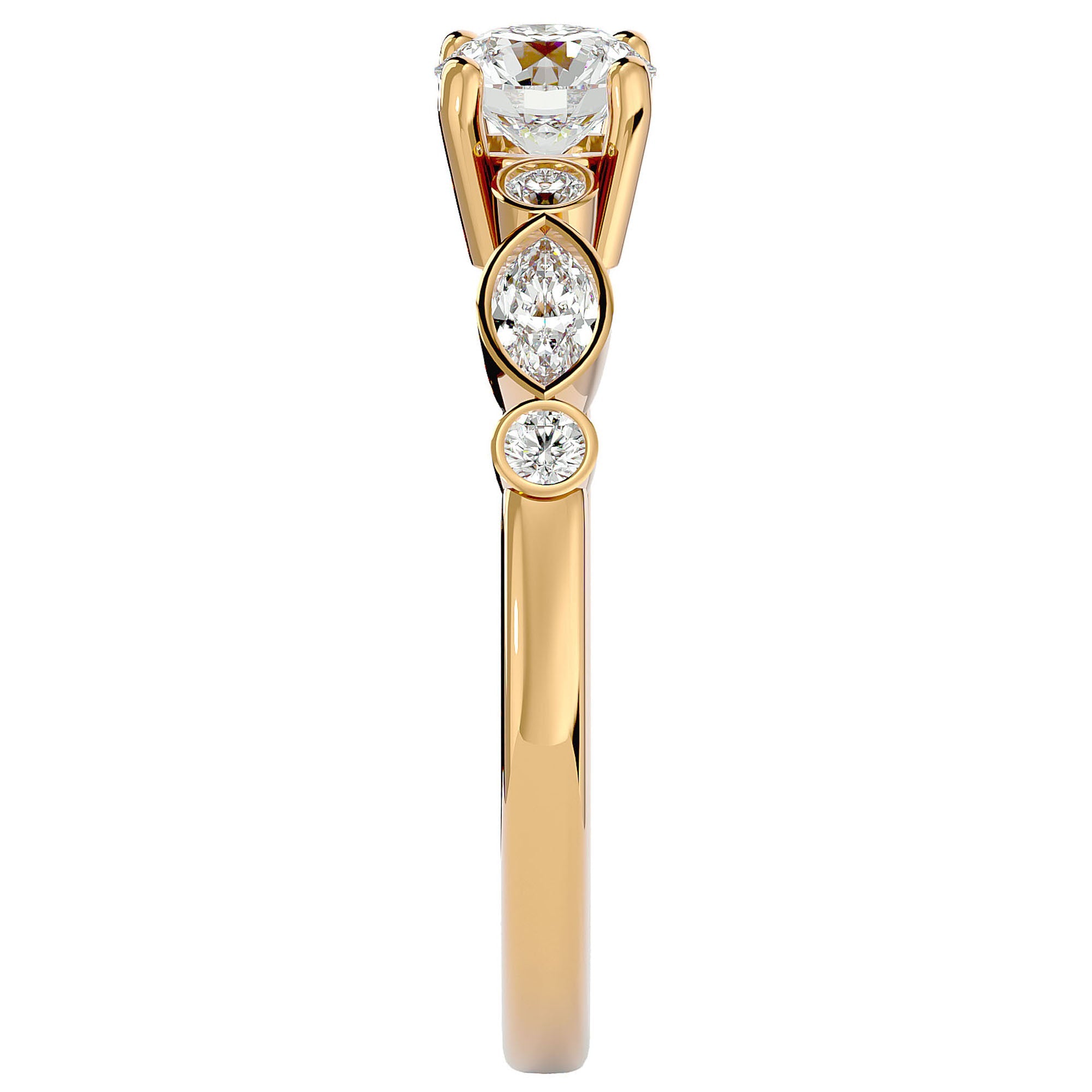 Inel De Logodnă Solitaire Retro cu Diamante Naturale de 0.91 ct din 18k Aur Galben - Castelo.ro