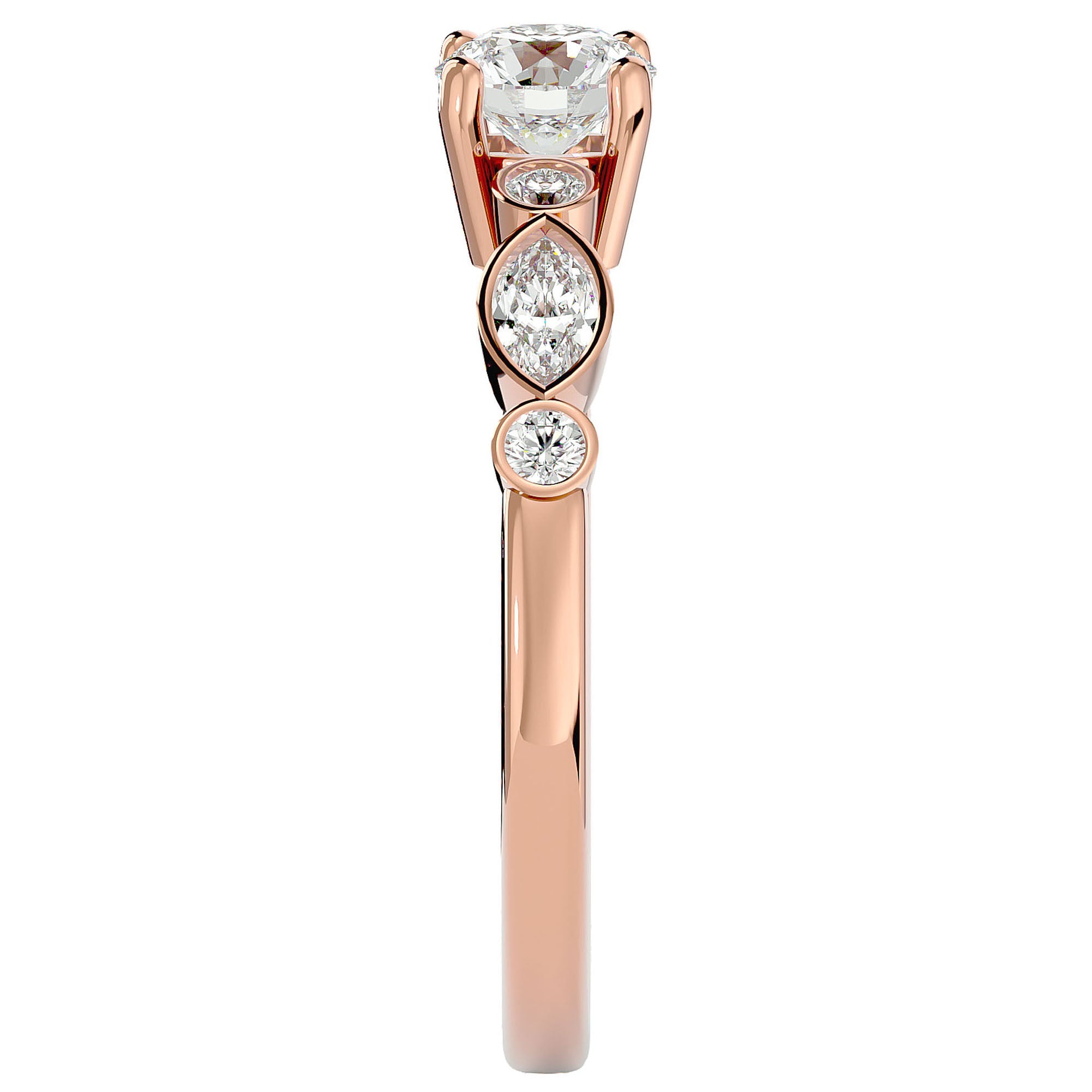 Inel De Logodnă Solitaire Retro cu Diamante Naturale de 0.91 ct din 18k Aur Roz - Castelo.ro