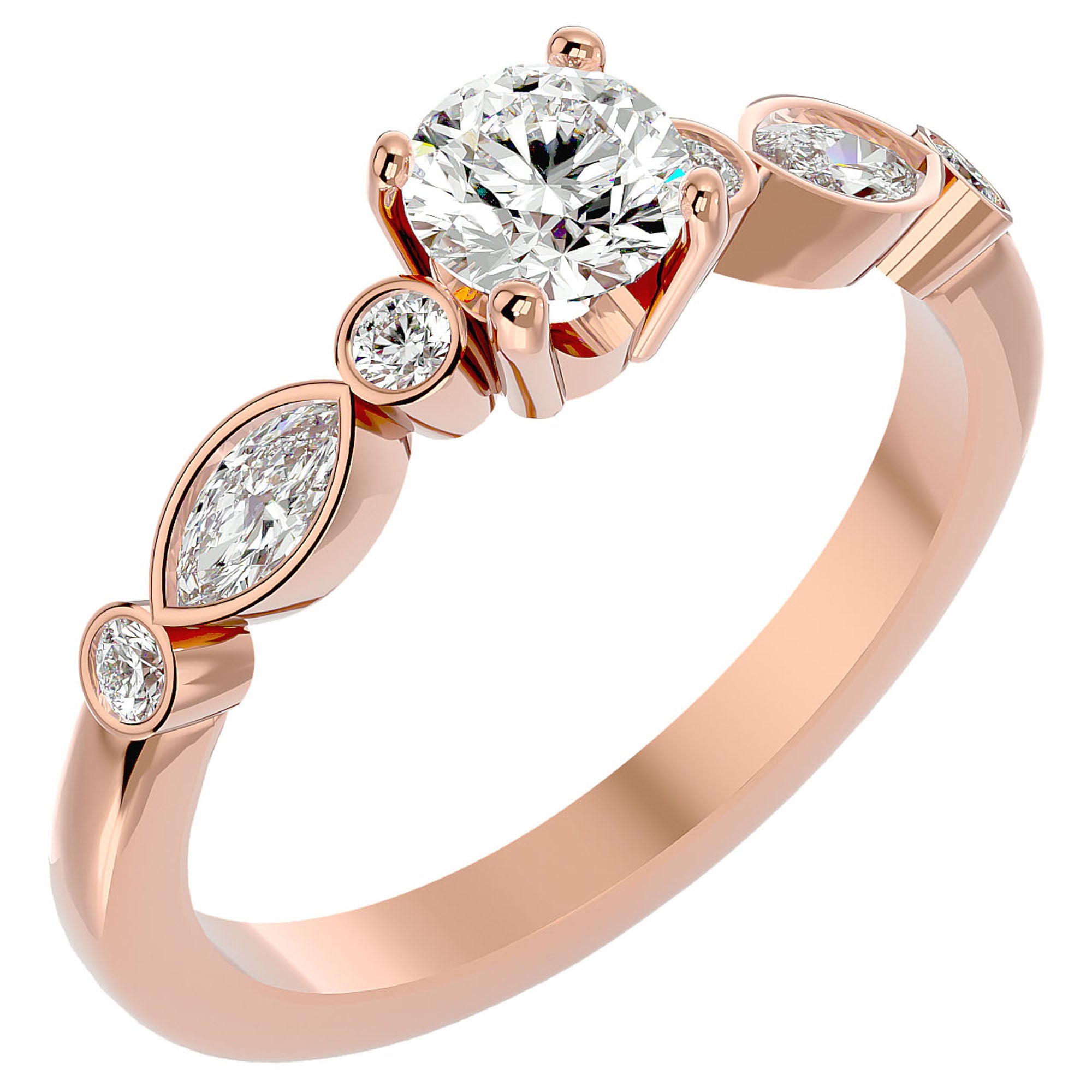 Inel De Logodnă Solitaire Retro cu Diamante Naturale de 0.91 ct din 18k Aur Roz - Castelo.ro