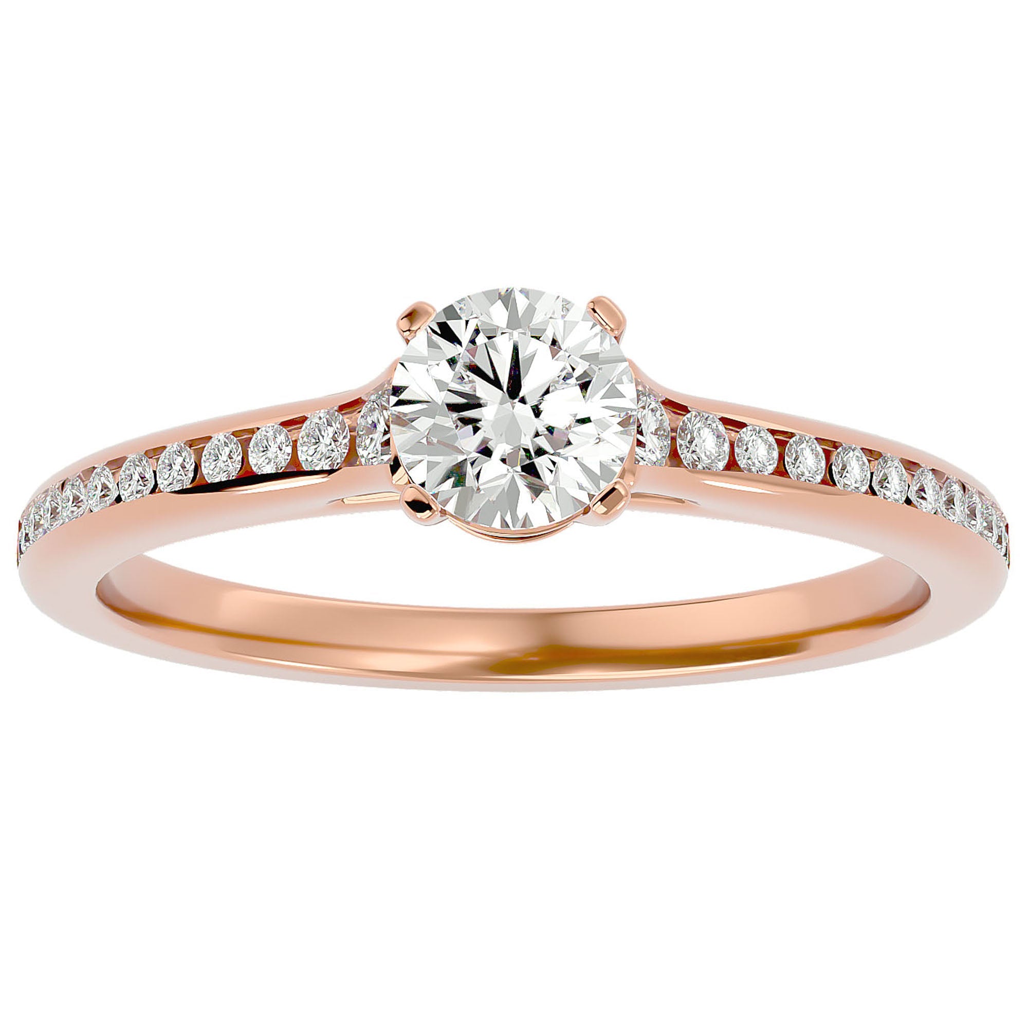 Inel De Logodnă Timeless Solitaire Pavé din Aur 14k cu Moissanite de 0.74 ct din 14k Aur Roz - Castelo.ro