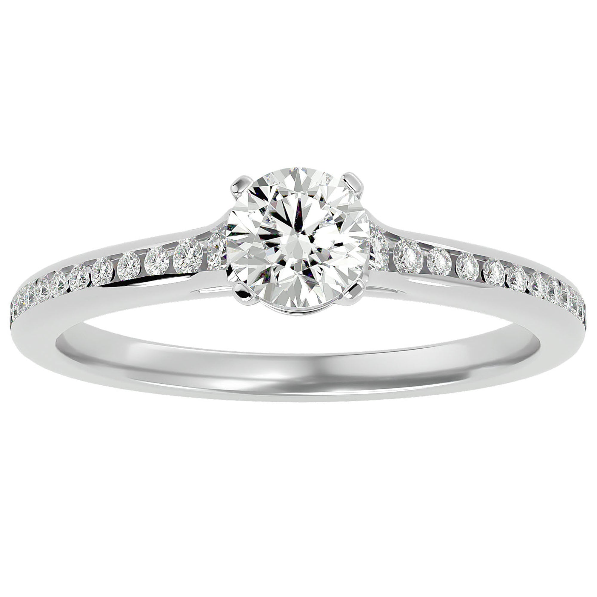 Inel De Logodnă Timeless Solitaire Pavé din Aur 14k cu Moissanite de 0.74 ct din 14k Aur Alb - Castelo.ro