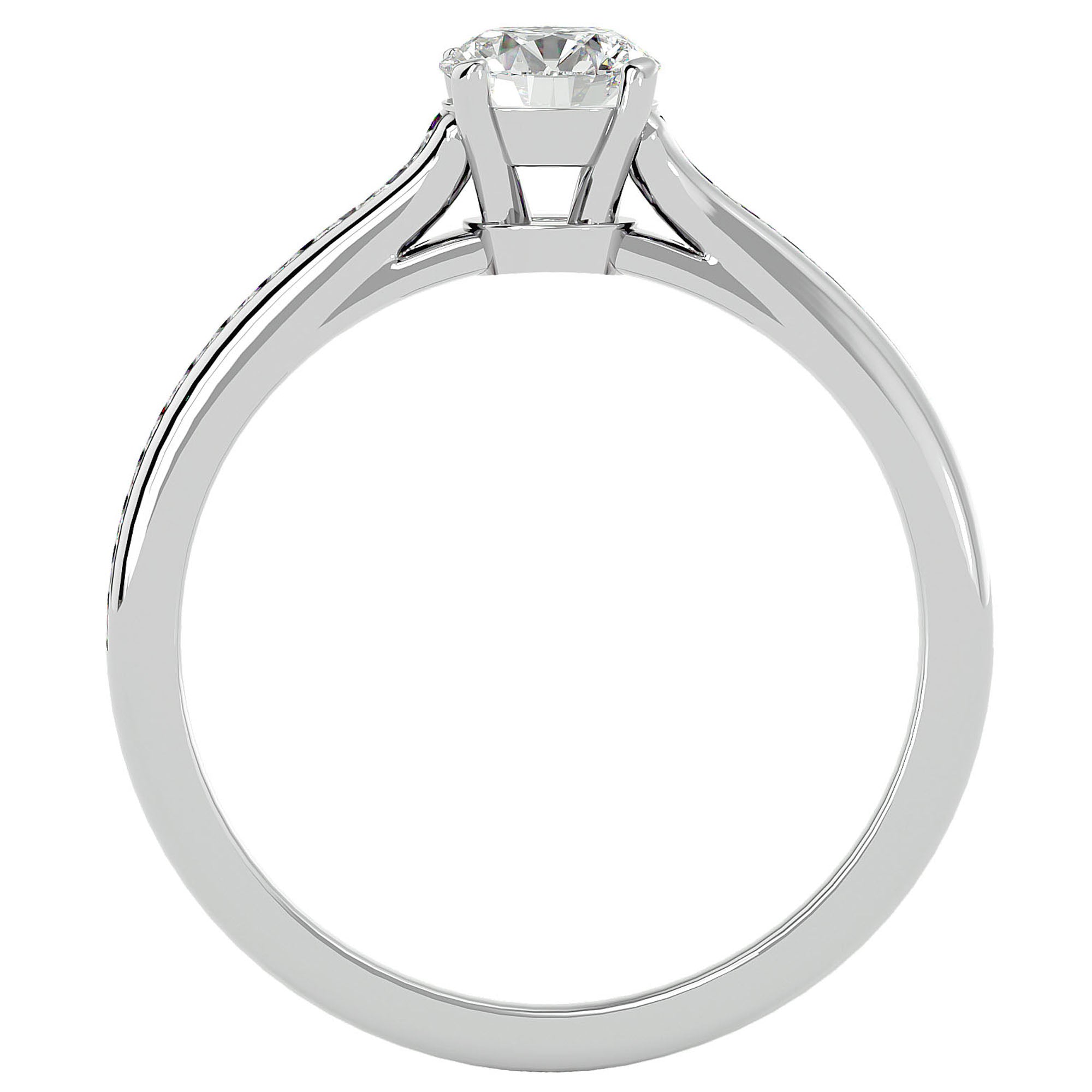 Inel De Logodnă Timeless Solitaire Pavé din Aur 14k cu Diamante Naturale de 0.74 ct din 14k Aur Alb - Castelo.ro
