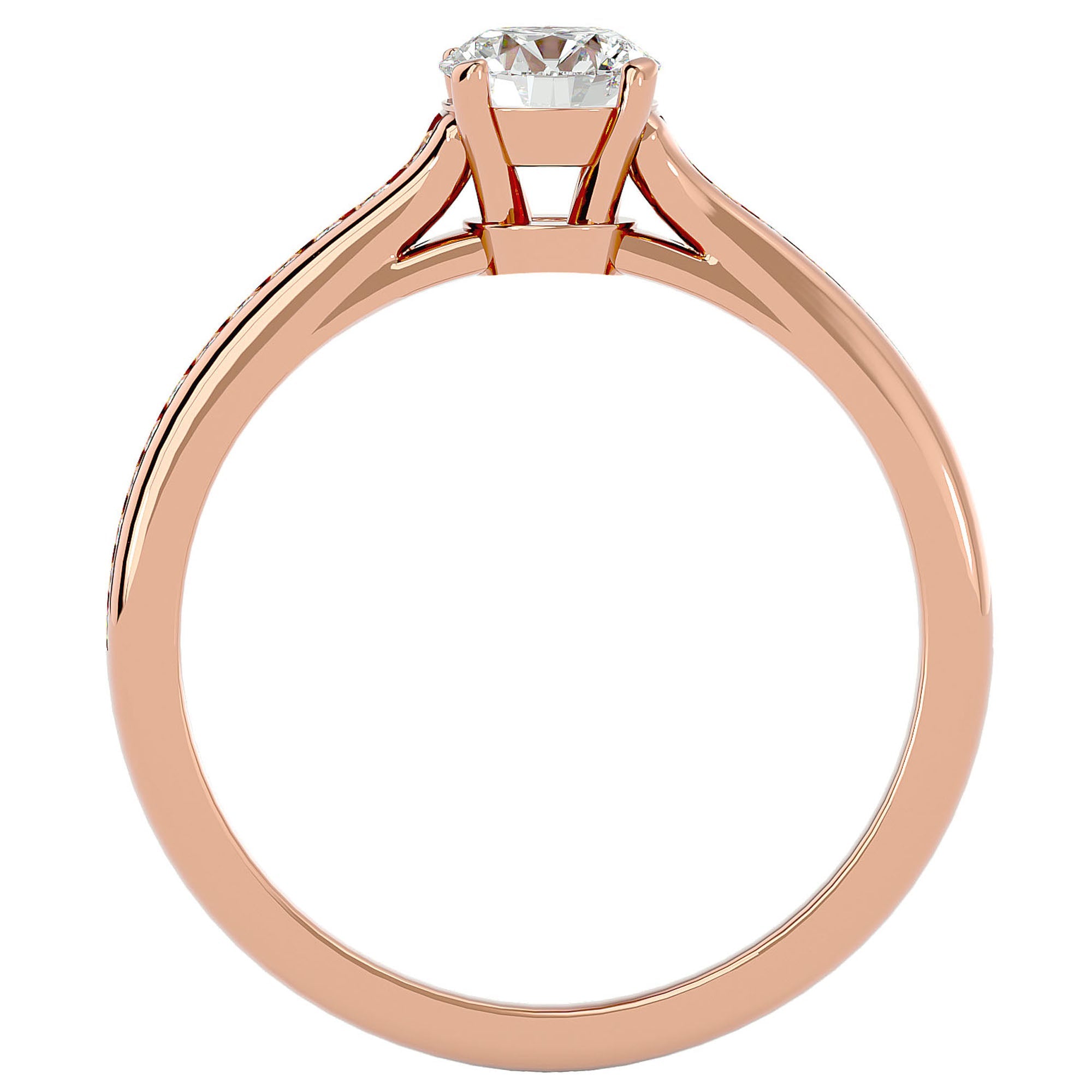 Inel De Logodnă Timeless Solitaire Pavé din Aur 14k cu Moissanite de 0.74 ct din 14k Aur Roz - Castelo.ro
