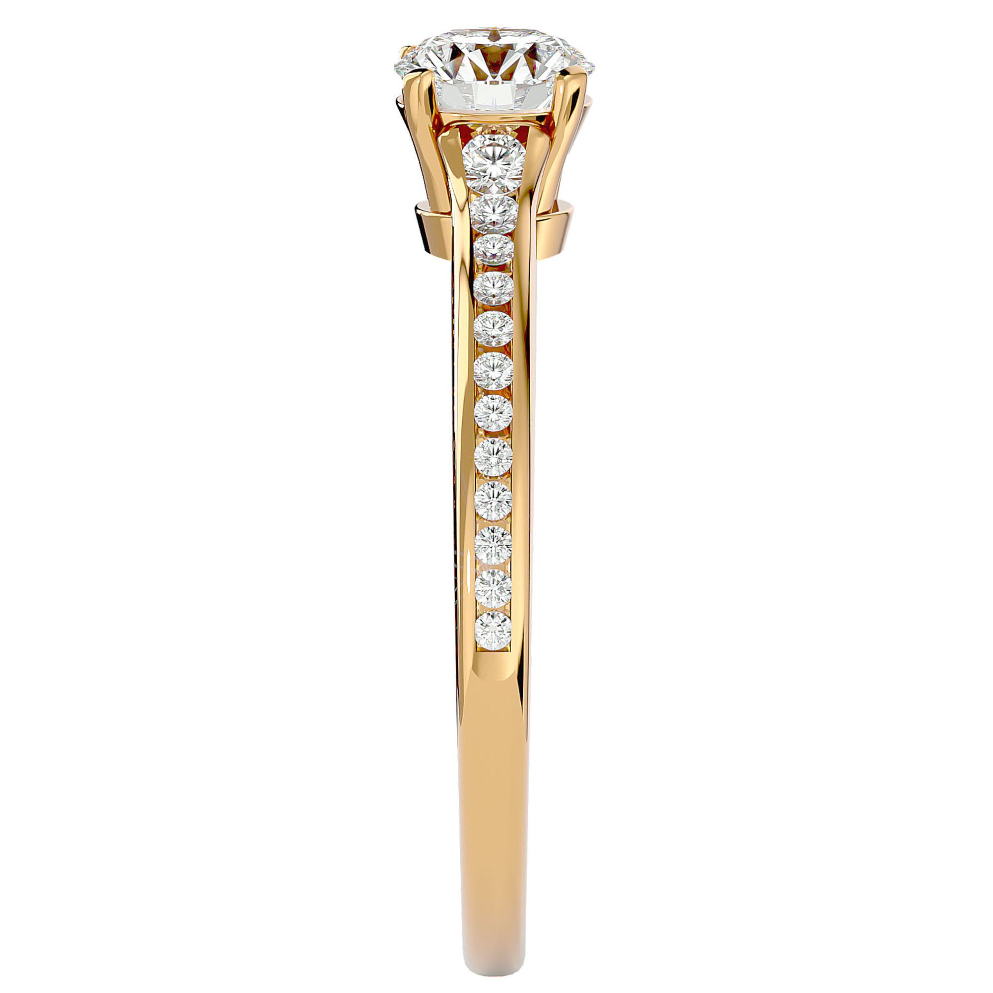Inel De Logodnă Timeless Solitaire Pavé cu Diamante Create în Laborator de 0.74 ct din 18k Aur Galben - Castelo.ro