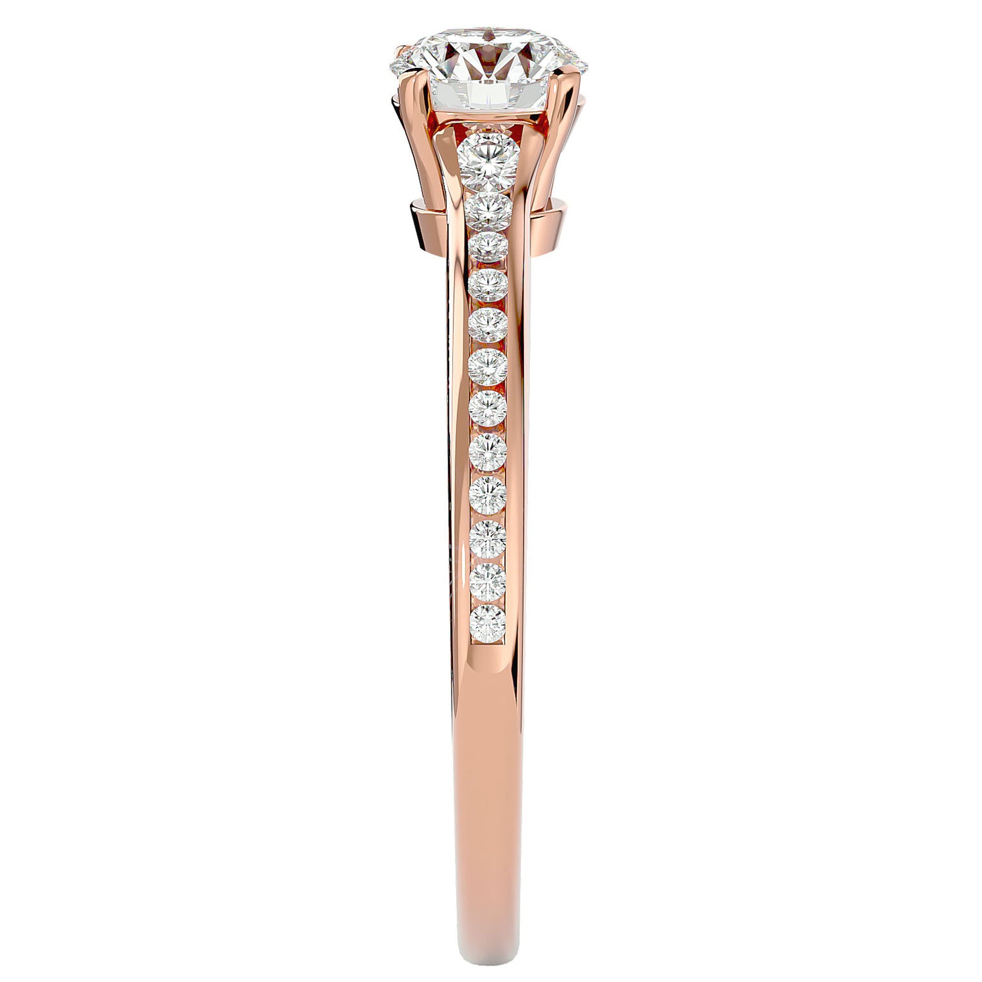 Inel De Logodnă Timeless Solitaire Pavé din Aur 14k cu Moissanite de 0.74 ct din 14k Aur Roz - Castelo.ro