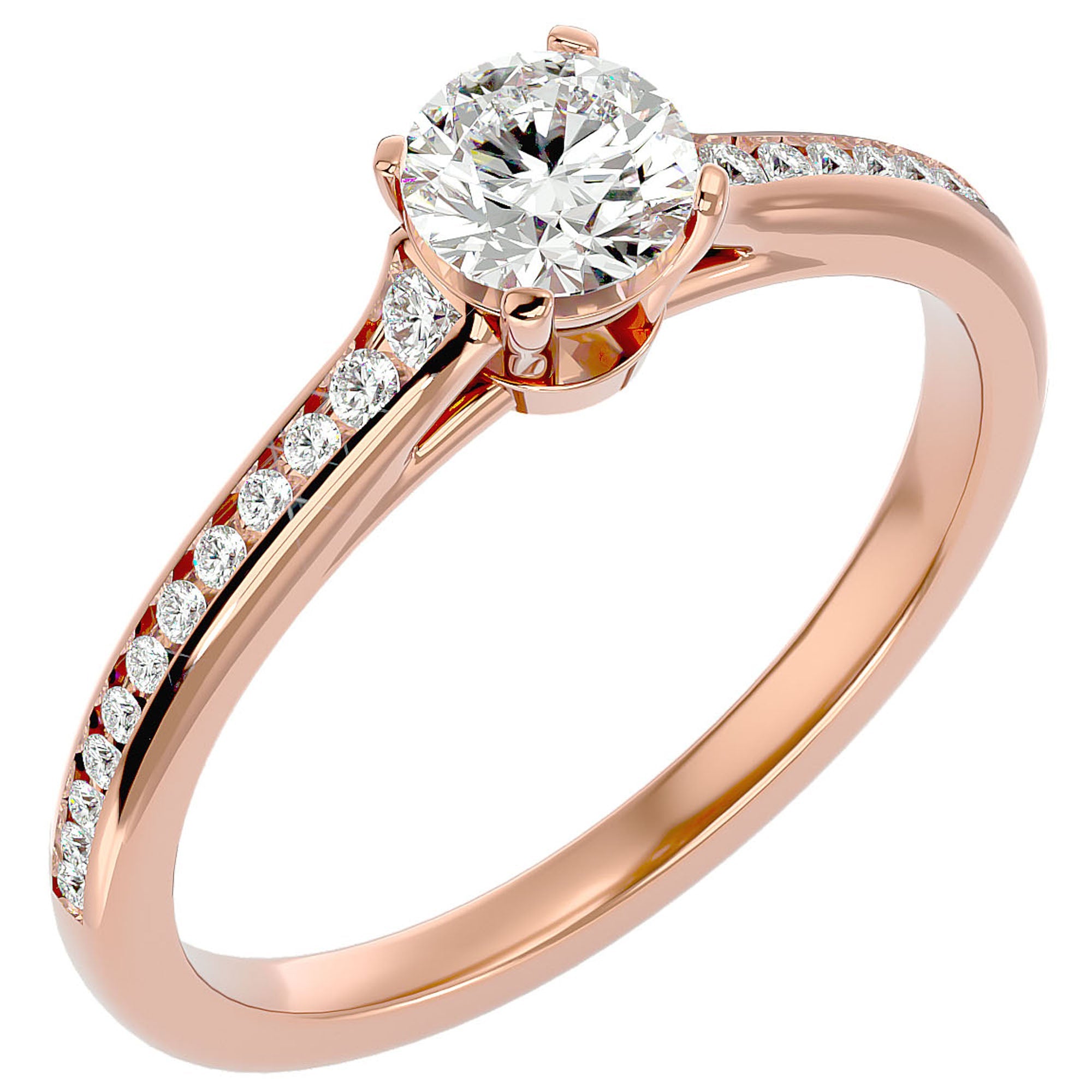 Inel De Logodnă Timeless Solitaire Pavé din Aur 14k cu Moissanite de 0.74 ct din 14k Aur Roz - Castelo.ro