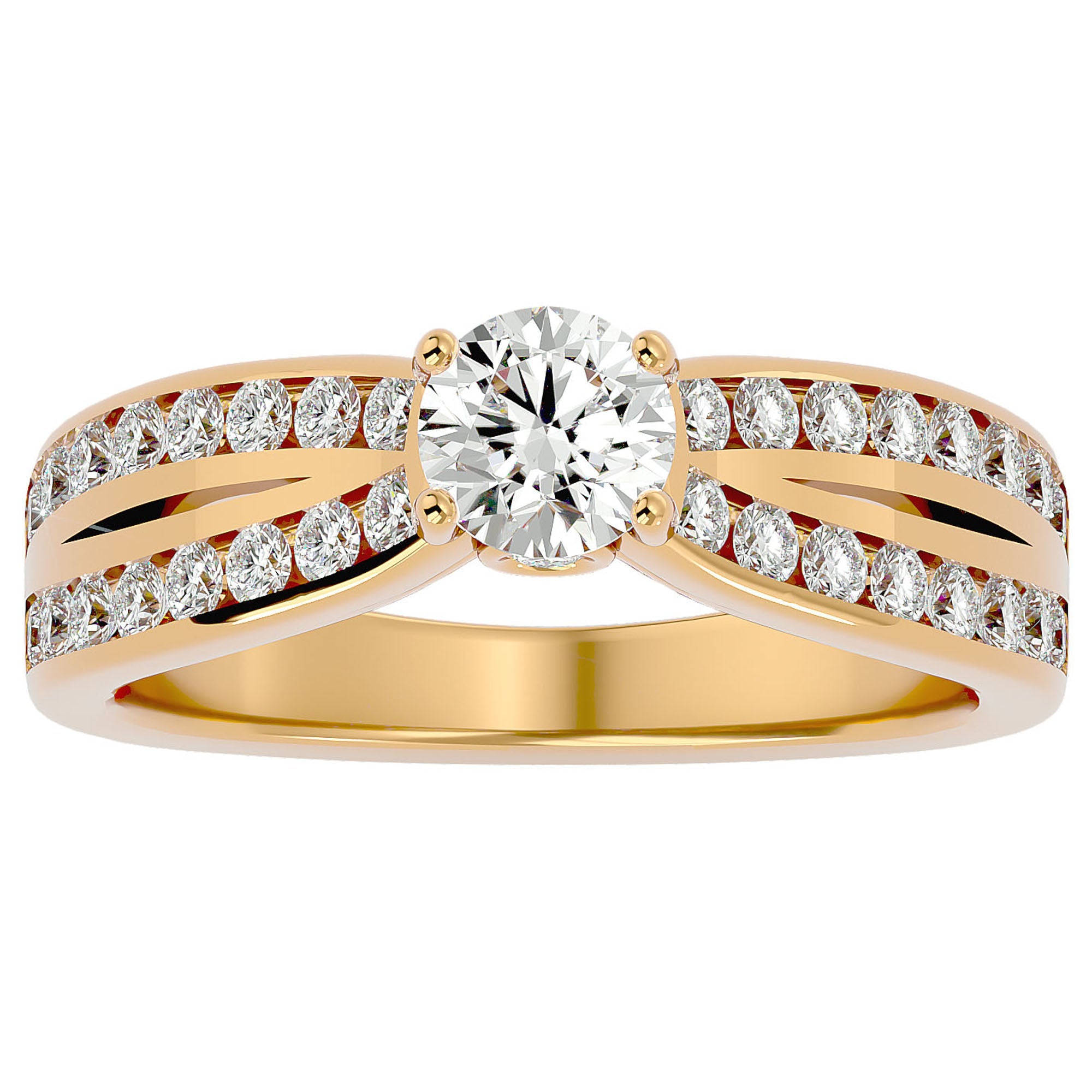 Inel De Logodnă Montură Duo Solitaire Pavé din Aur 14k cu Diamante Naturale de 1.10 ct din 14k Aur Galben - Castelo.ro