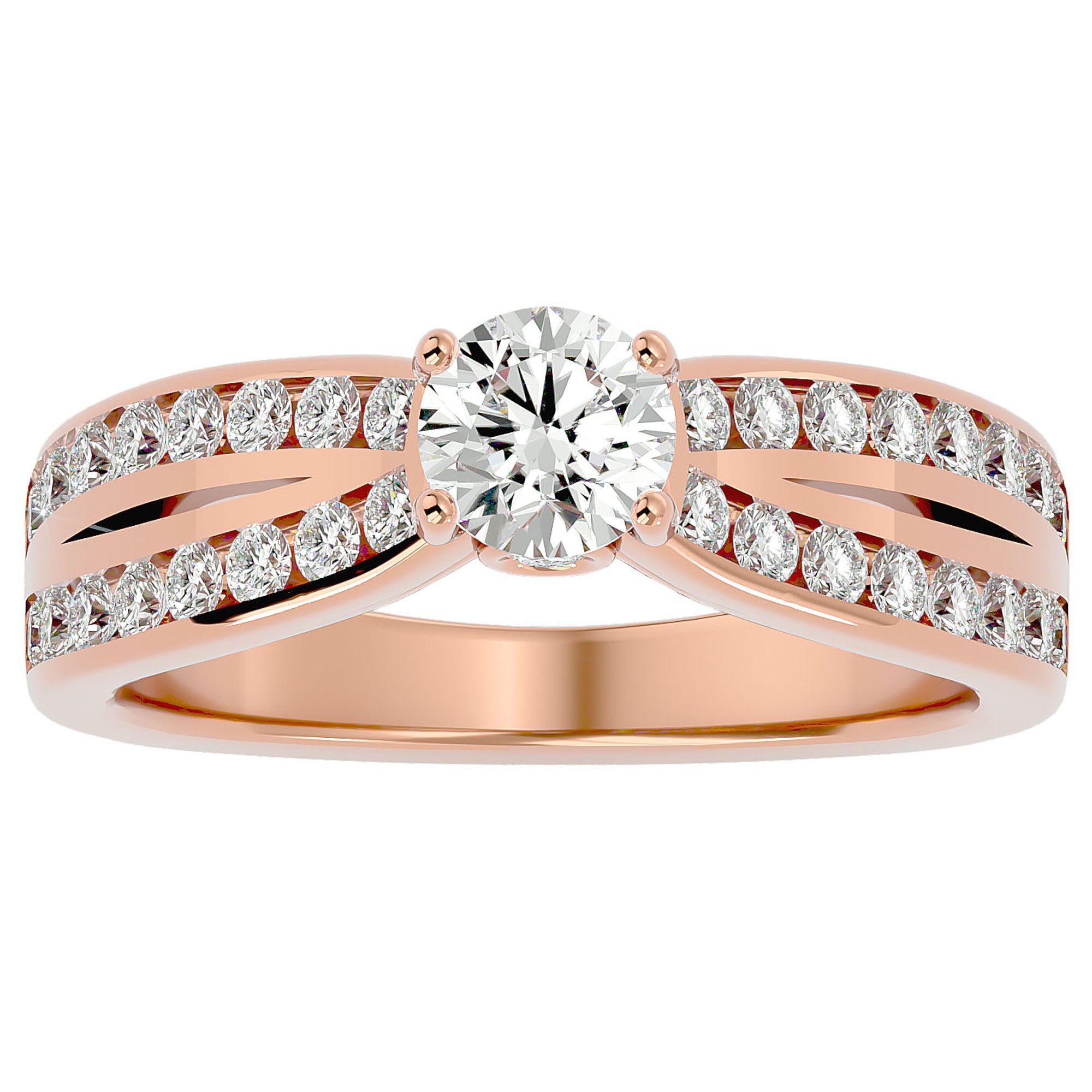 Inel De Logodnă Montură Duo Solitaire Pavé din Aur 14k cu Diamante Create în Laborator de 1.10 ct din 14k Aur Roz - Castelo.ro