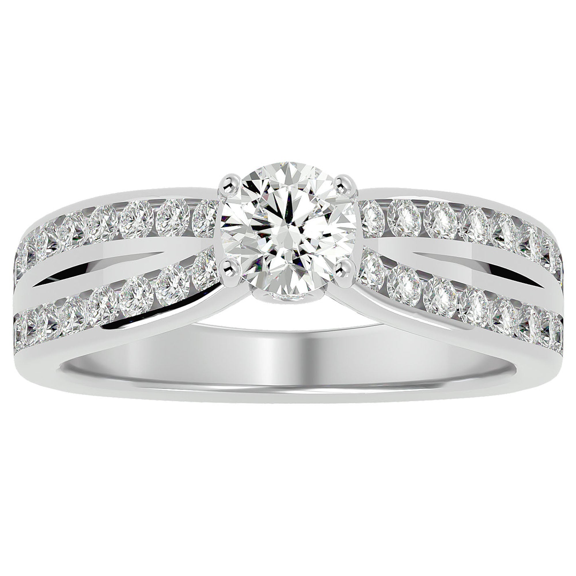 Inel De Logodnă Montură Duo Solitaire Pavé din Aur 14k cu Diamante Naturale de 1.10 ct din 14k Aur Alb - Castelo.ro