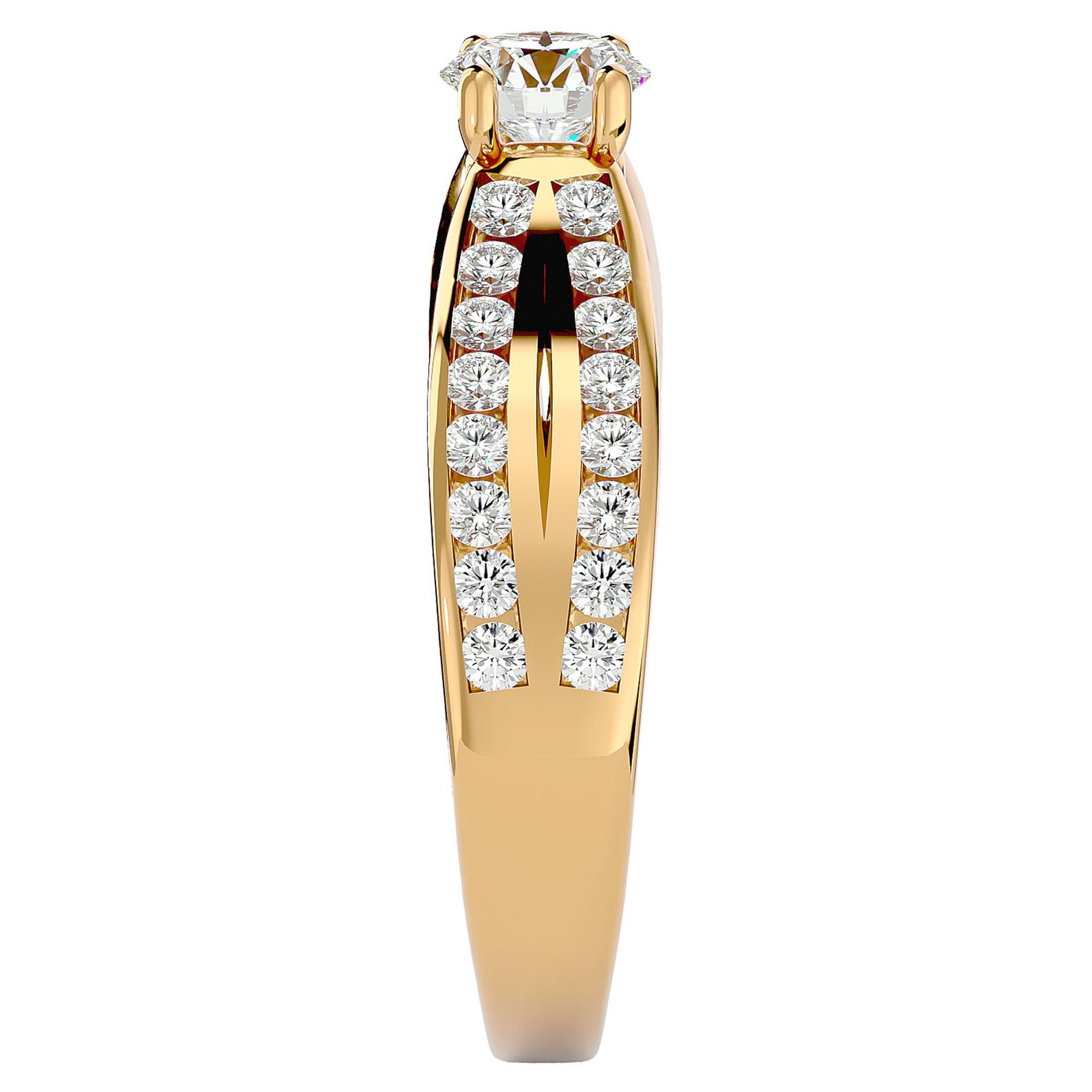 Inel De Logodnă Montură Duo Solitaire Pavé din Aur 14k cu Diamante Naturale de 1.10 ct din 14k Aur Galben - Castelo.ro
