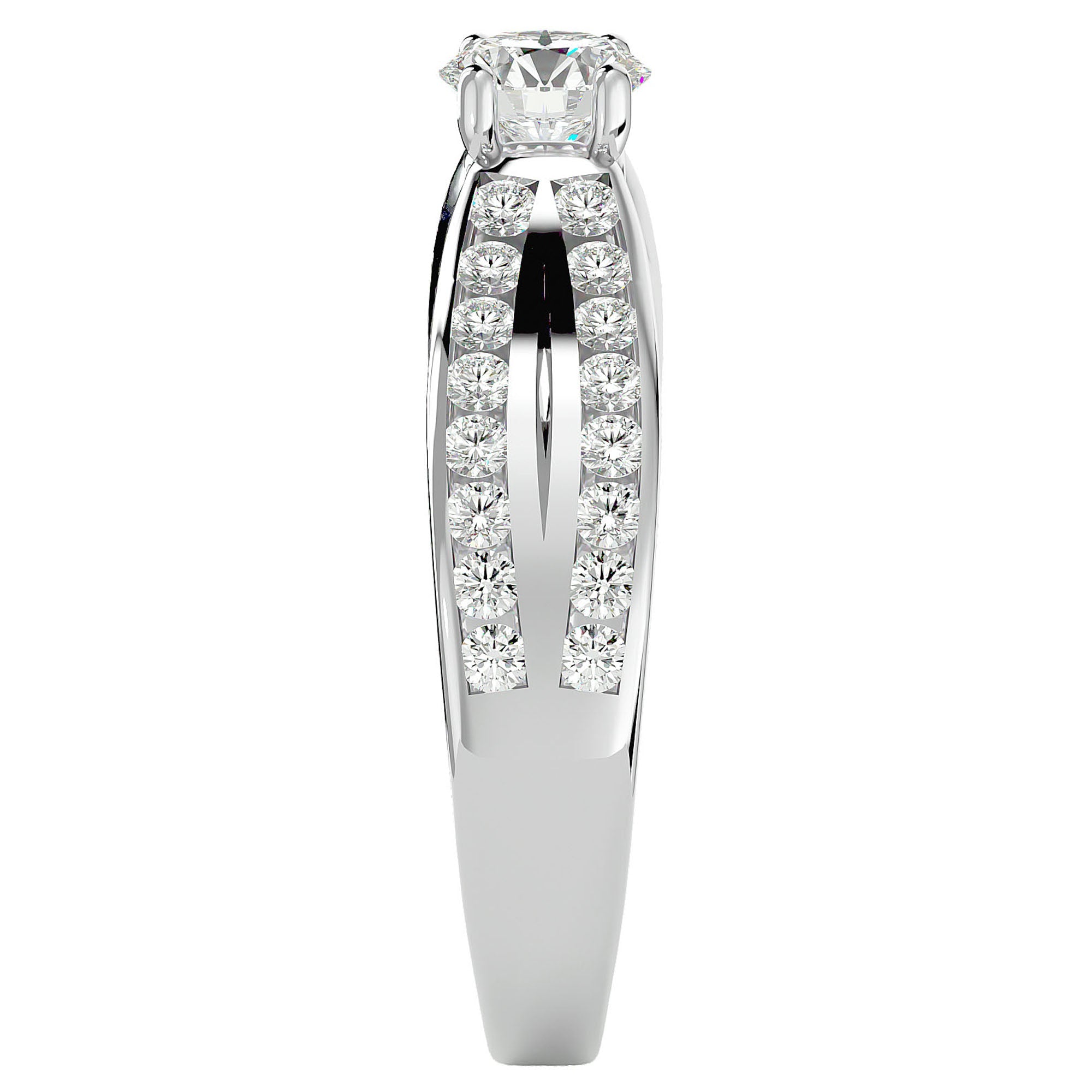 Inel De Logodnă Montură Duo Solitaire Pavé din Aur 14k cu Diamante Naturale de 1.10 ct din 14k Aur Alb - Castelo.ro