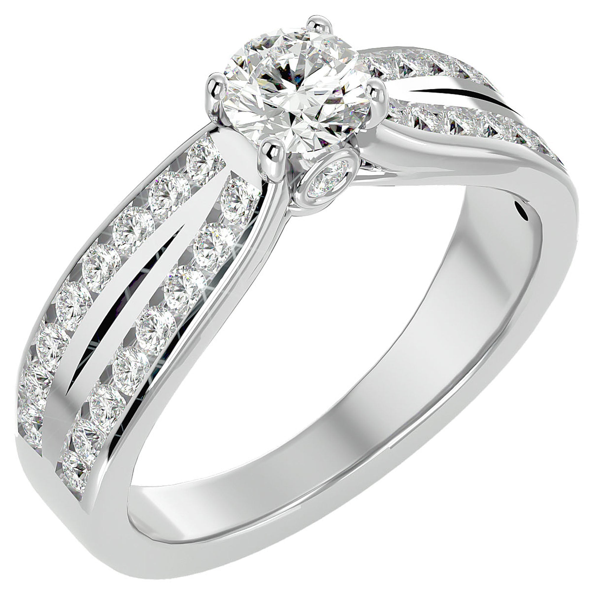 Inel De Logodnă Montură Duo Solitaire Pavé din Aur 14k cu Diamante Naturale de 1.10 ct din 14k Aur Alb - Castelo.ro