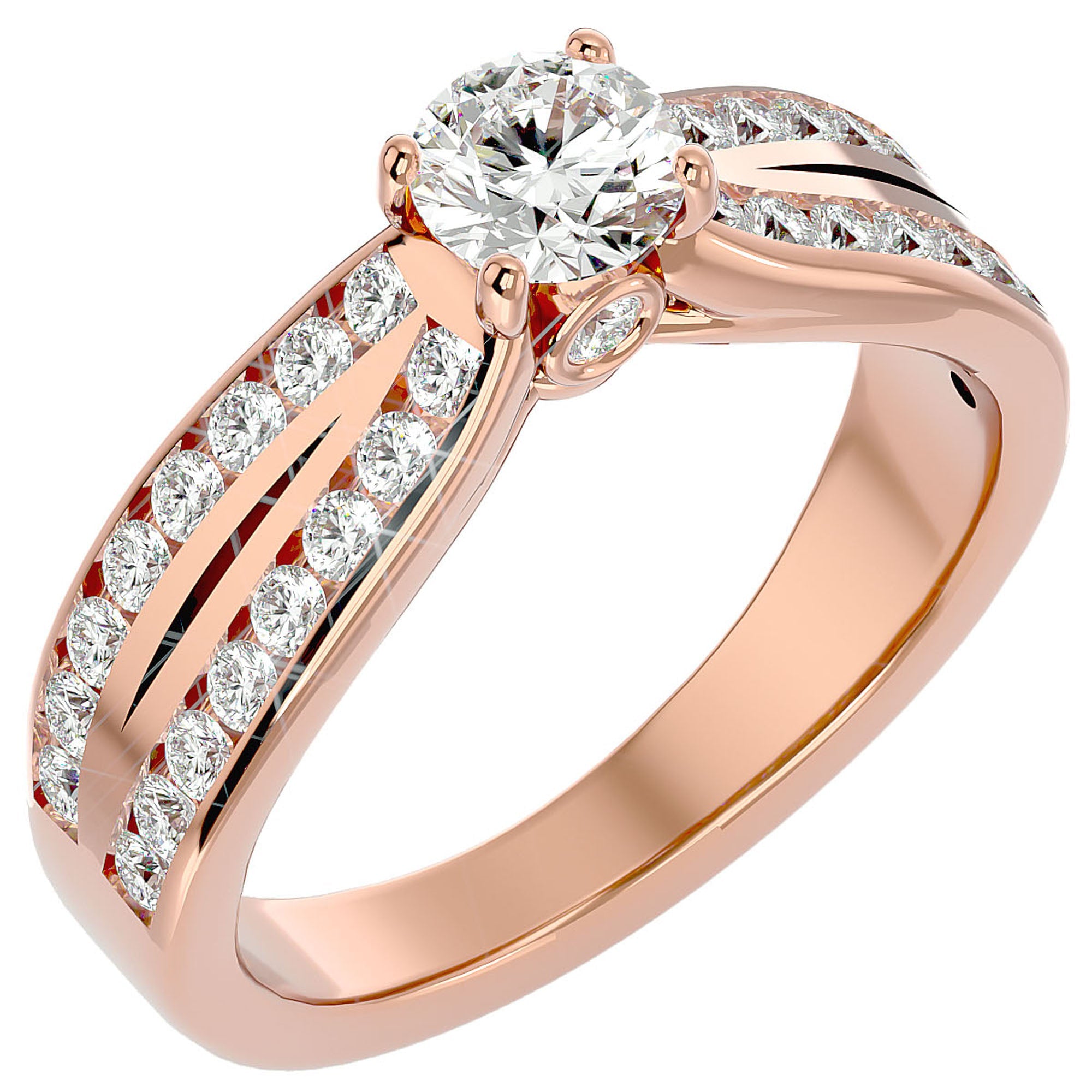 Inel De Logodnă Montură Duo Solitaire Pavé din Aur 14k cu Diamante Naturale de 1.10 ct din 14k Aur Roz - Castelo.ro