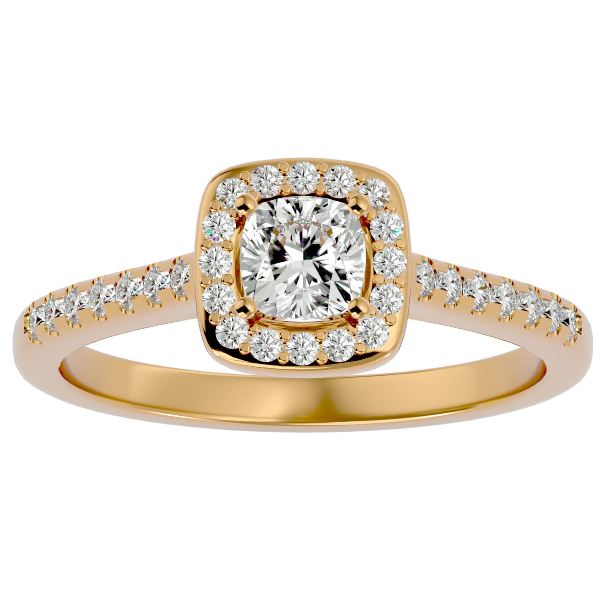 Inel Tăietură Princess Si Cadru Halo cu Moissanite de 1.47 ct din 18k Aur Galben - Castelo.ro