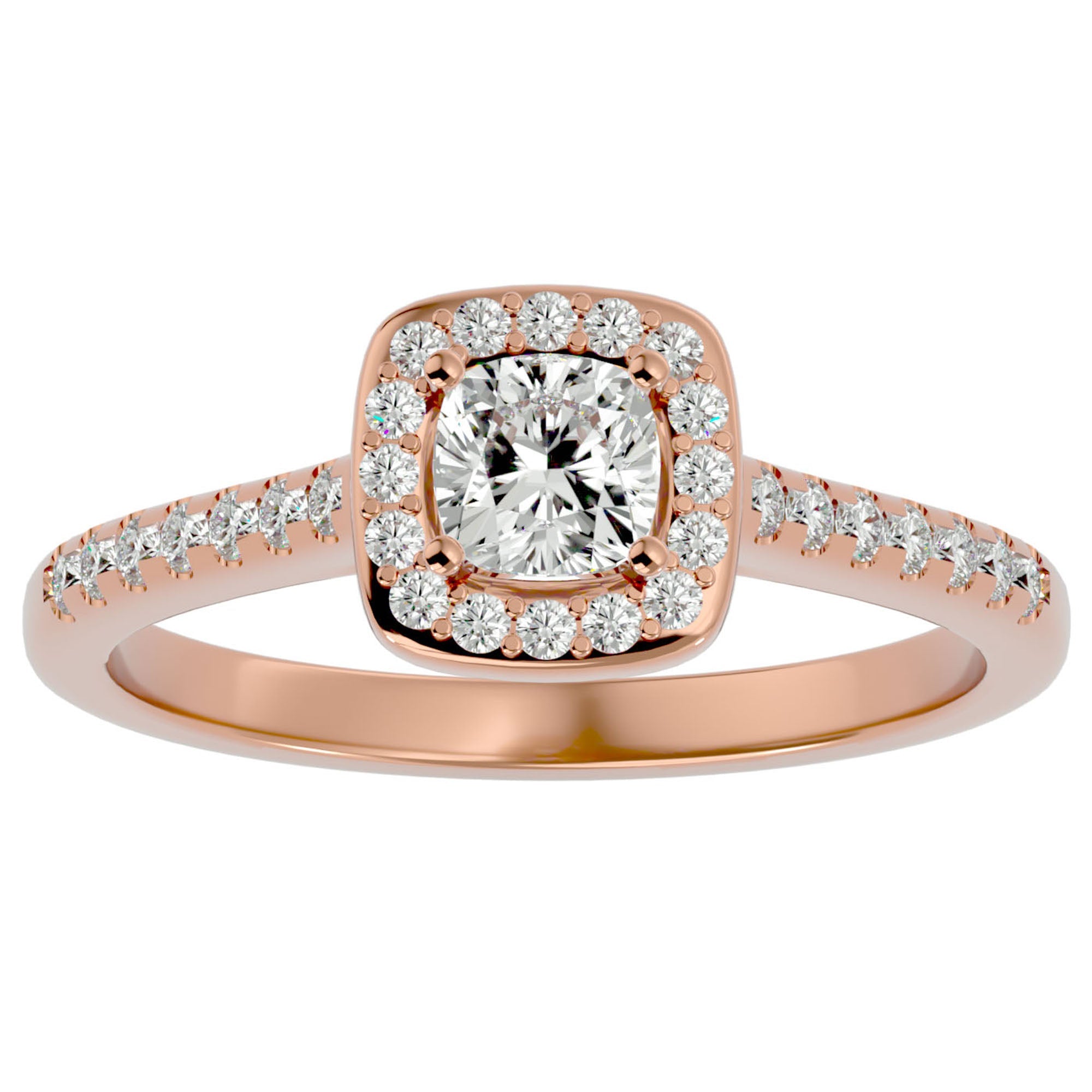 Inel Tăietură Princess Si Cadru Halo din Aur 14k cu Diamante Naturale de 1.47 ct din 14k Aur Roz - Castelo.ro