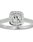 Inel Tăietură Princess Si Cadru Halo din Aur 14k cu Diamante Create în Laborator de 1.47 ct din 14k Aur Alb - Castelo.ro