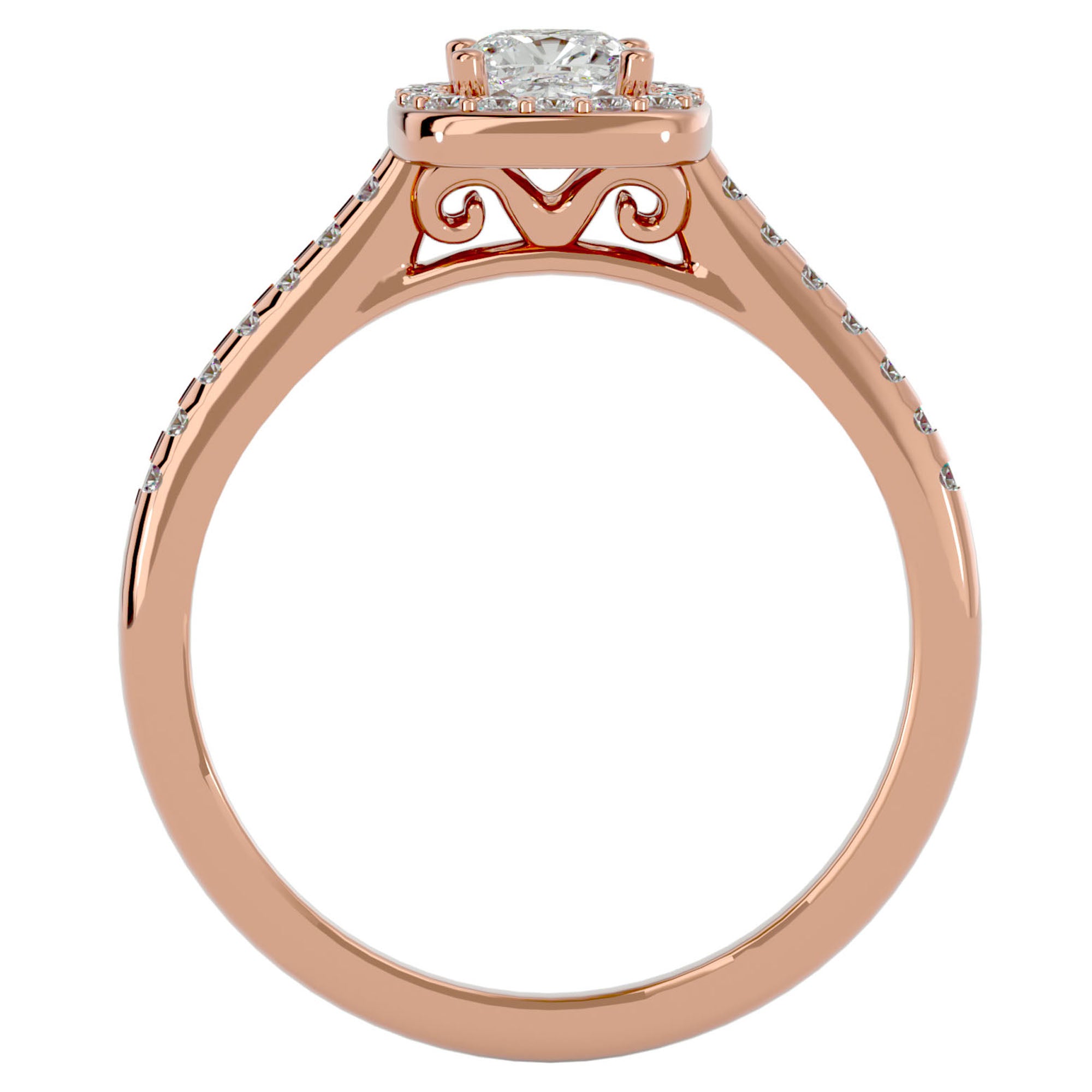 Inel de Logodnă Retro Pavé cu Diamante Naturale de 0.72 ct din 18k Aur Roz - Castelo.ro