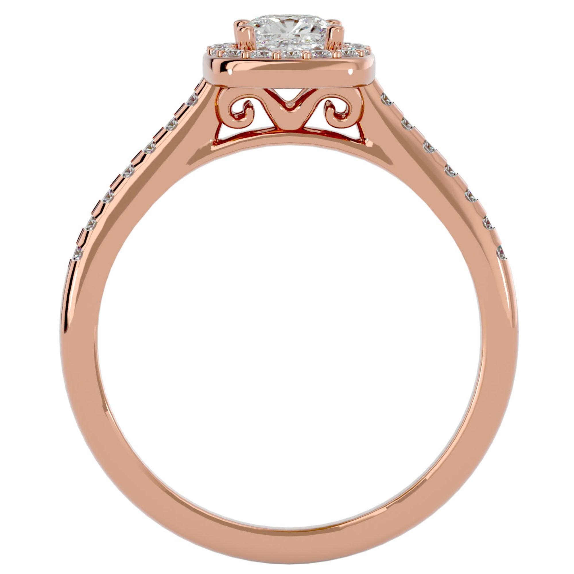Inel Tăietură Princess Si Cadru Halo din Aur 14k cu Diamante Naturale de 1.47 ct din 14k Aur Roz - Castelo.ro