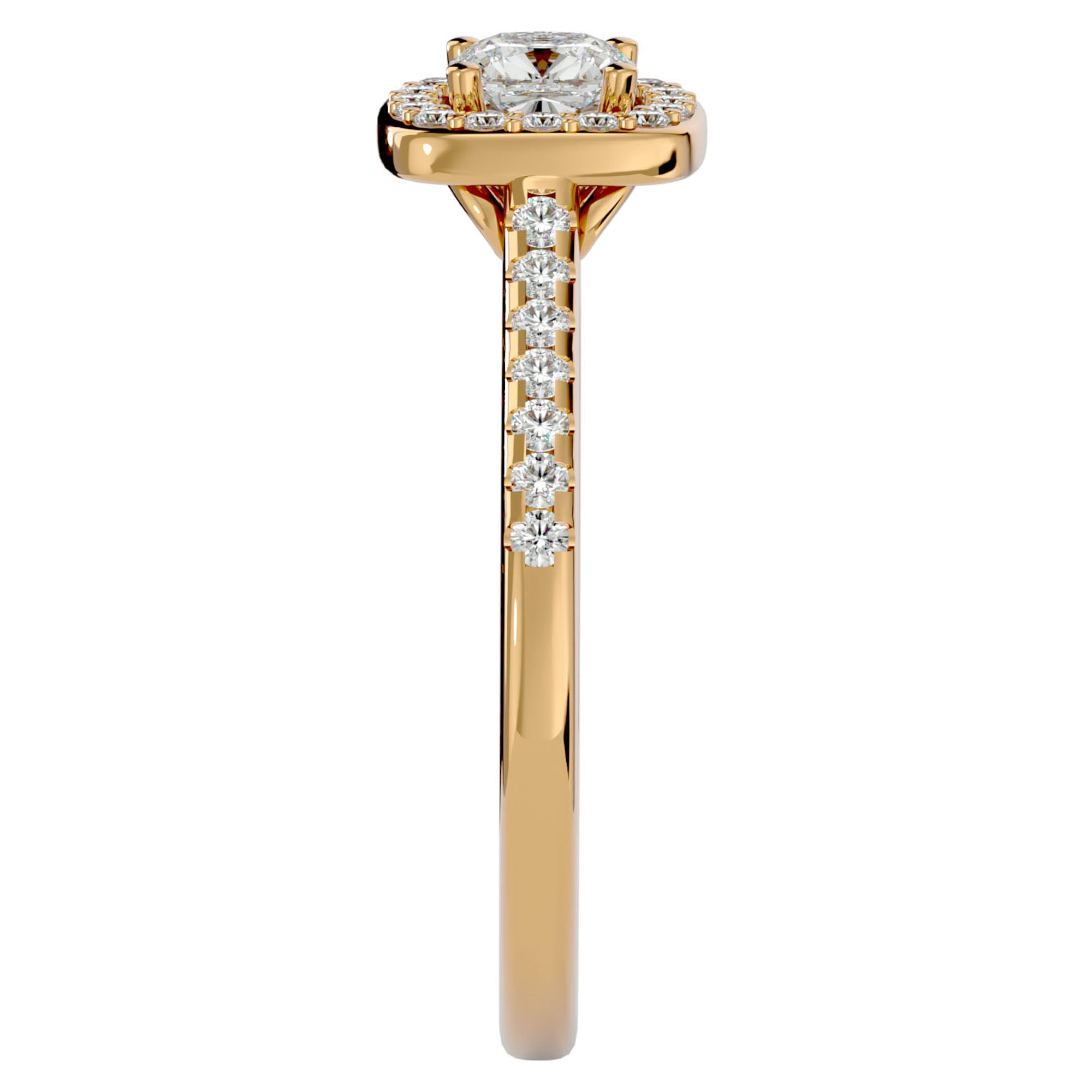 Inel Tăietură Princess Si Cadru Halo cu Moissanite de 1.47 ct din 18k Aur Galben - Castelo.ro