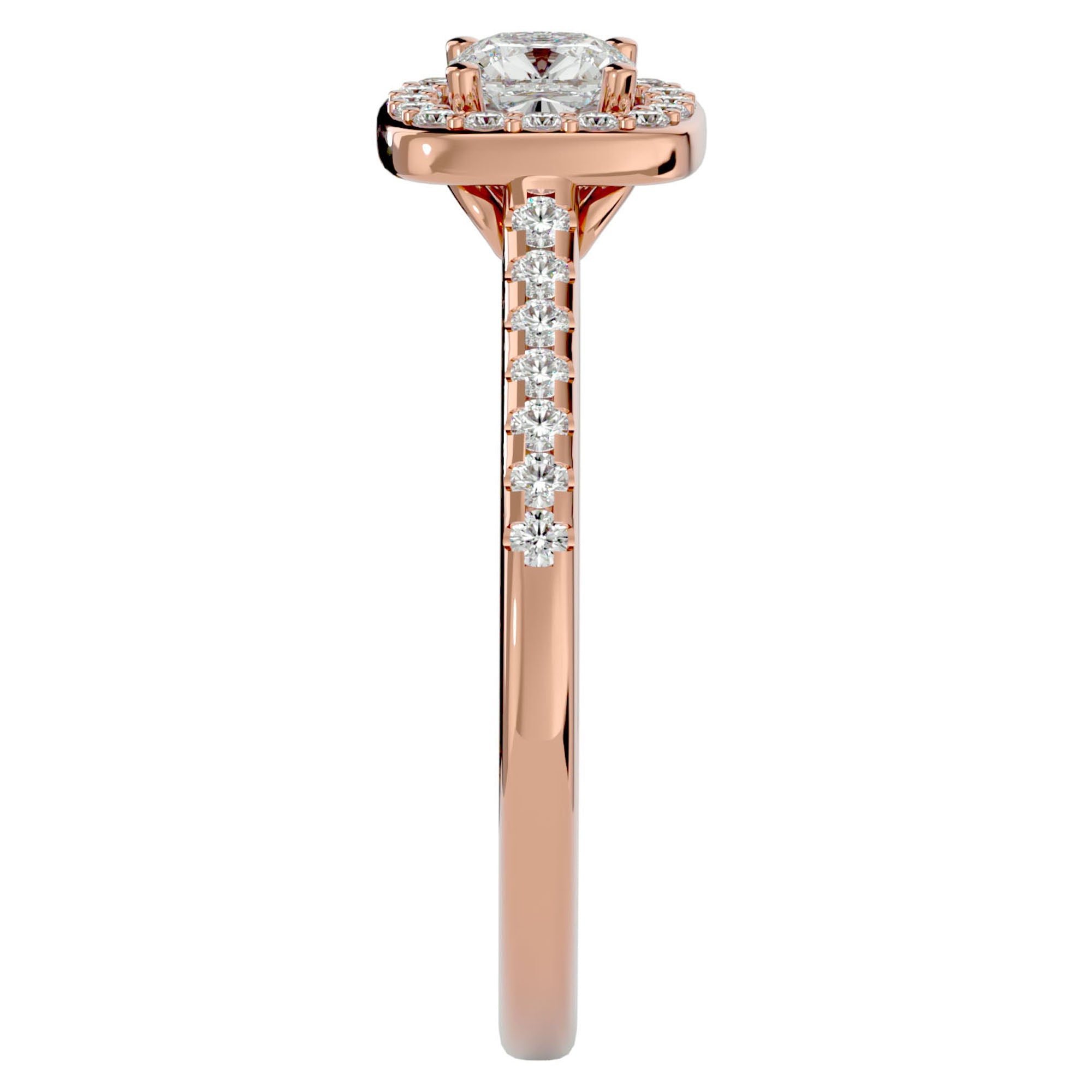 Inel Tăietură Princess Si Cadru Halo cu Moissanite de 1.47 ct din 18k Aur Roz - Castelo.ro