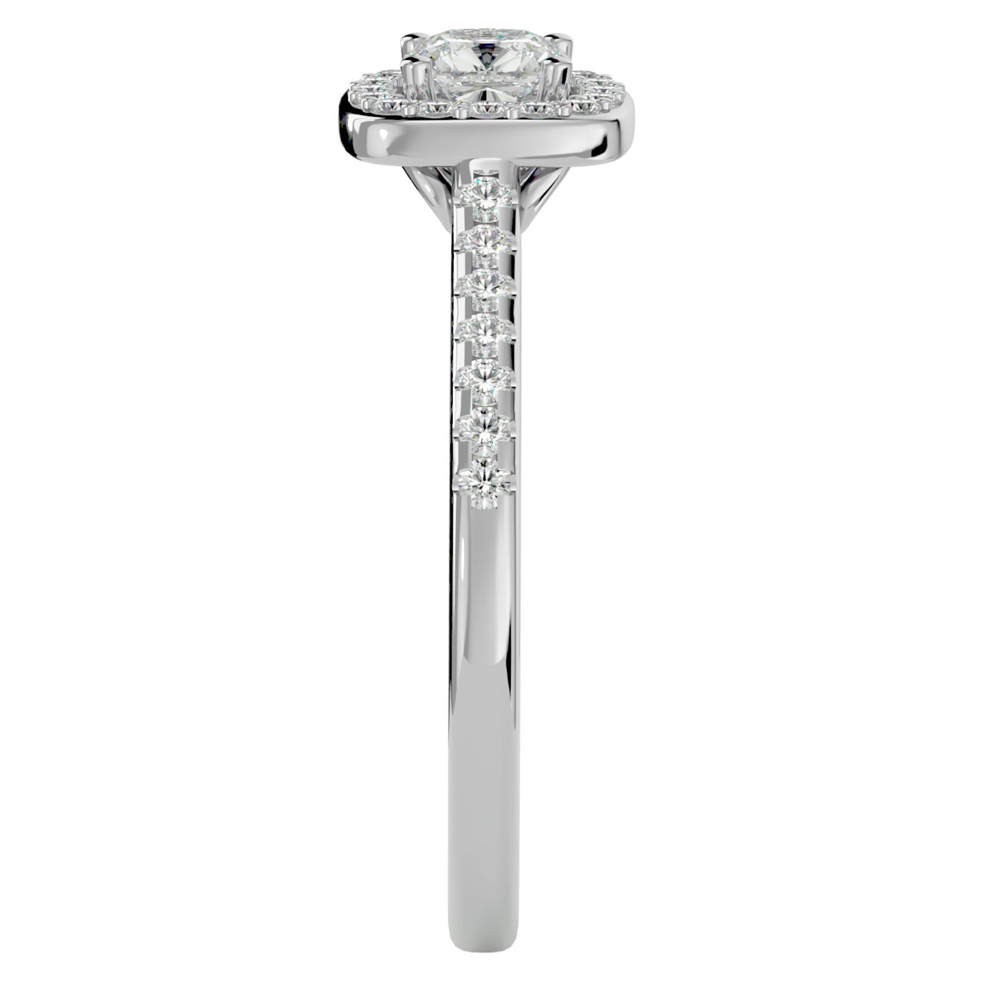 Inel Tăietură Princess Si Cadru Halo cu Diamante Naturale de 1.47 ct din Platina - Castelo.ro