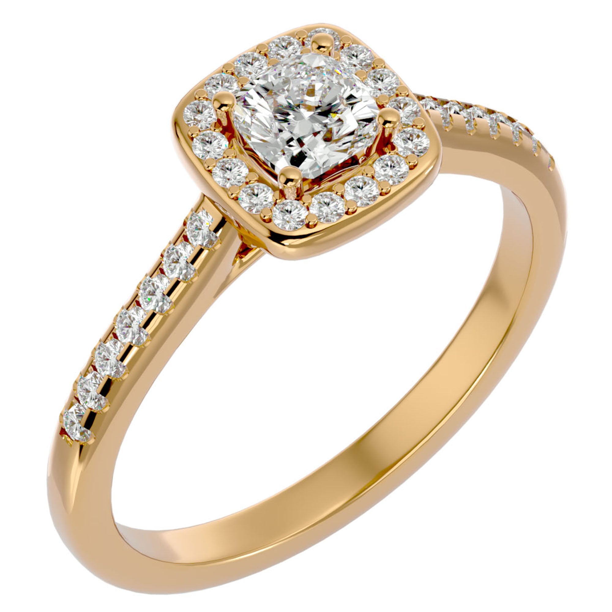 Inel Tăietură Princess Si Cadru Halo cu Moissanite de 1.47 ct din 18k Aur Galben - Castelo.ro