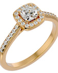 Inel Tăietură Princess Si Cadru Halo cu Moissanite de 1.47 ct din 18k Aur Galben - Castelo.ro