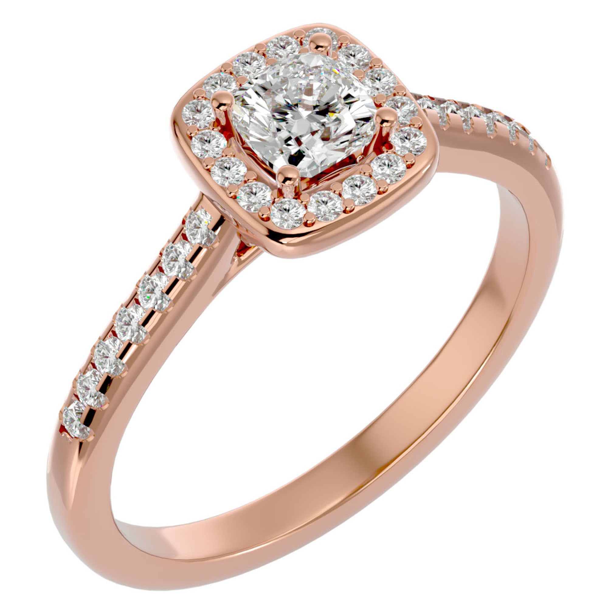 Inel Tăietură Princess Si Cadru Halo din Aur 14k cu Diamante Naturale de 1.47 ct din 14k Aur Roz - Castelo.ro