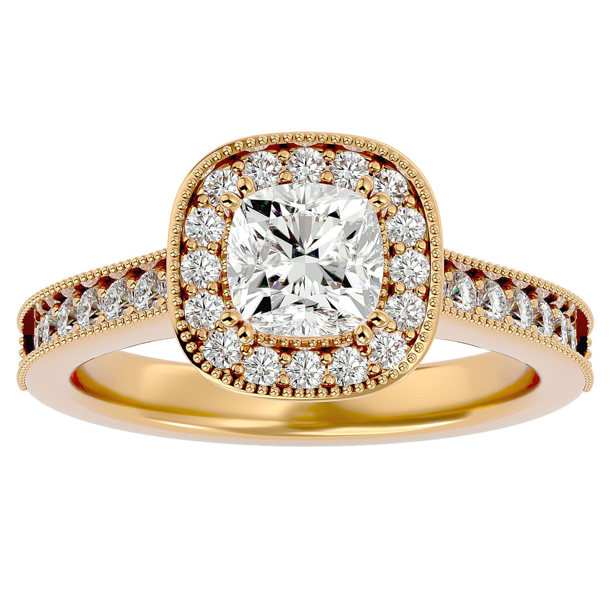 Inel de Logodnă Retro Halo Pavé cu Moissanite de 1.50 ct din 18k Aur Galben - Castelo.ro